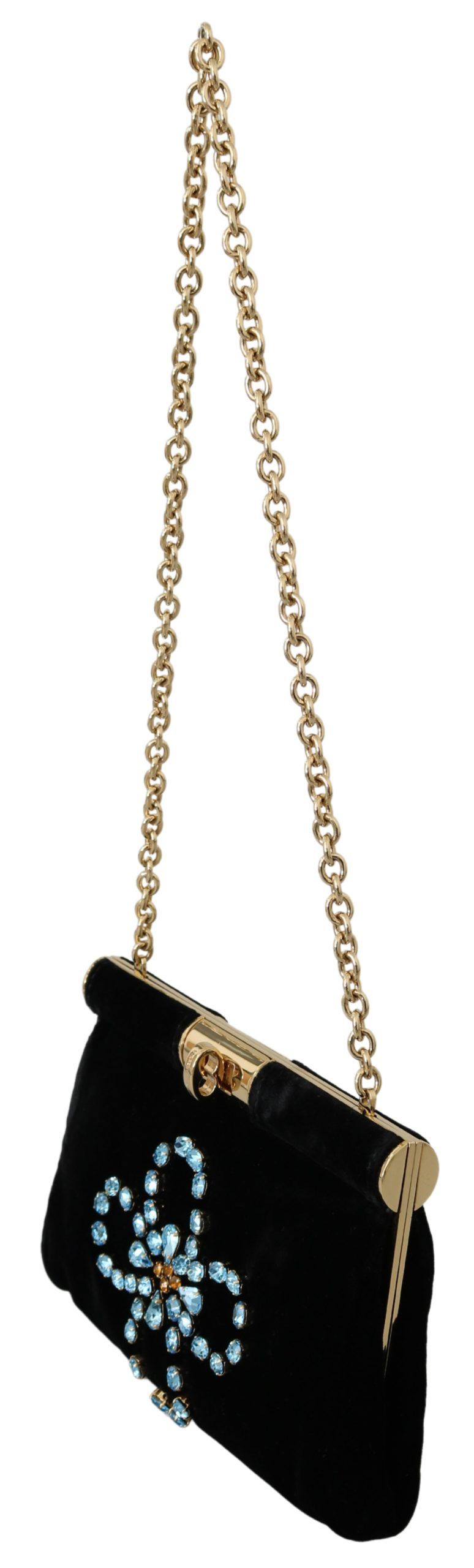 Dolce & Gabbana Black Velvet Crystal Studs Women Crossbody Sling Borse Bag LUNESCAPE