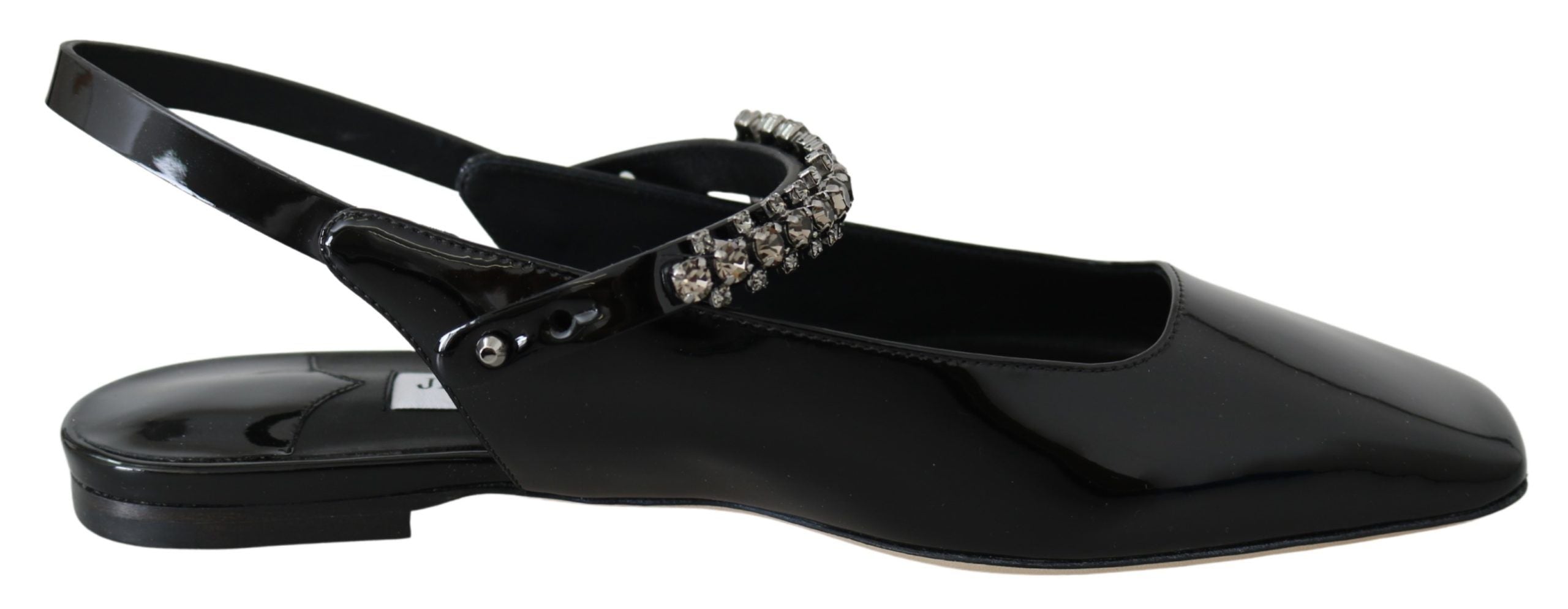 Jimmy Choo Elegant Black Patent Flats with Crystal Accent LUNESCAPE