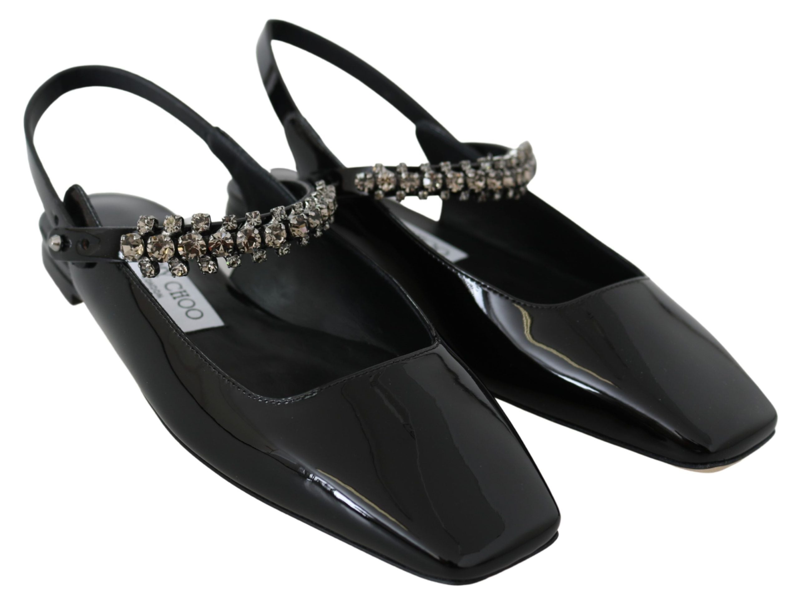 Jimmy Choo Elegant Black Patent Flats with Crystal Accent LUNESCAPE