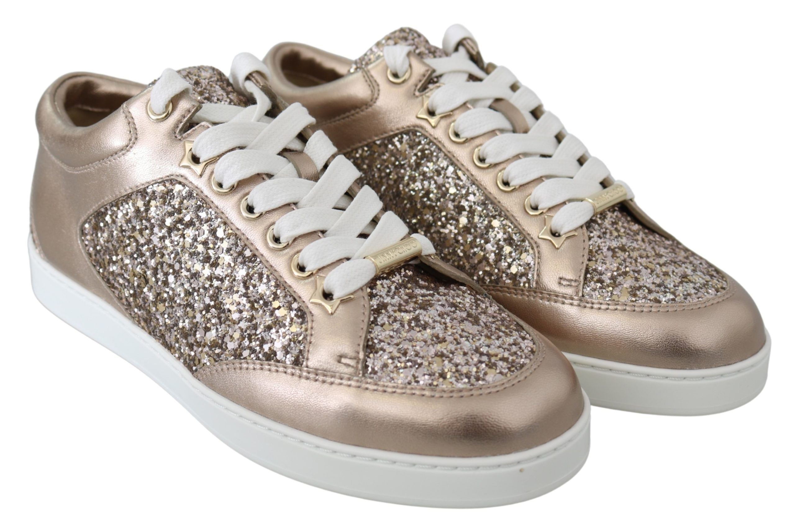 Jimmy Choo Ballet Pink Glitter Leather Sneakers LUNESCAPE