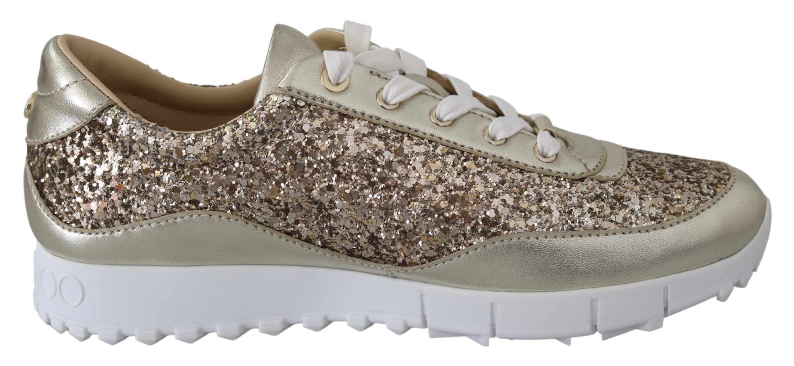 Jimmy Choo Antique Gold Glitter Leather Sneakers LUNESCAPE