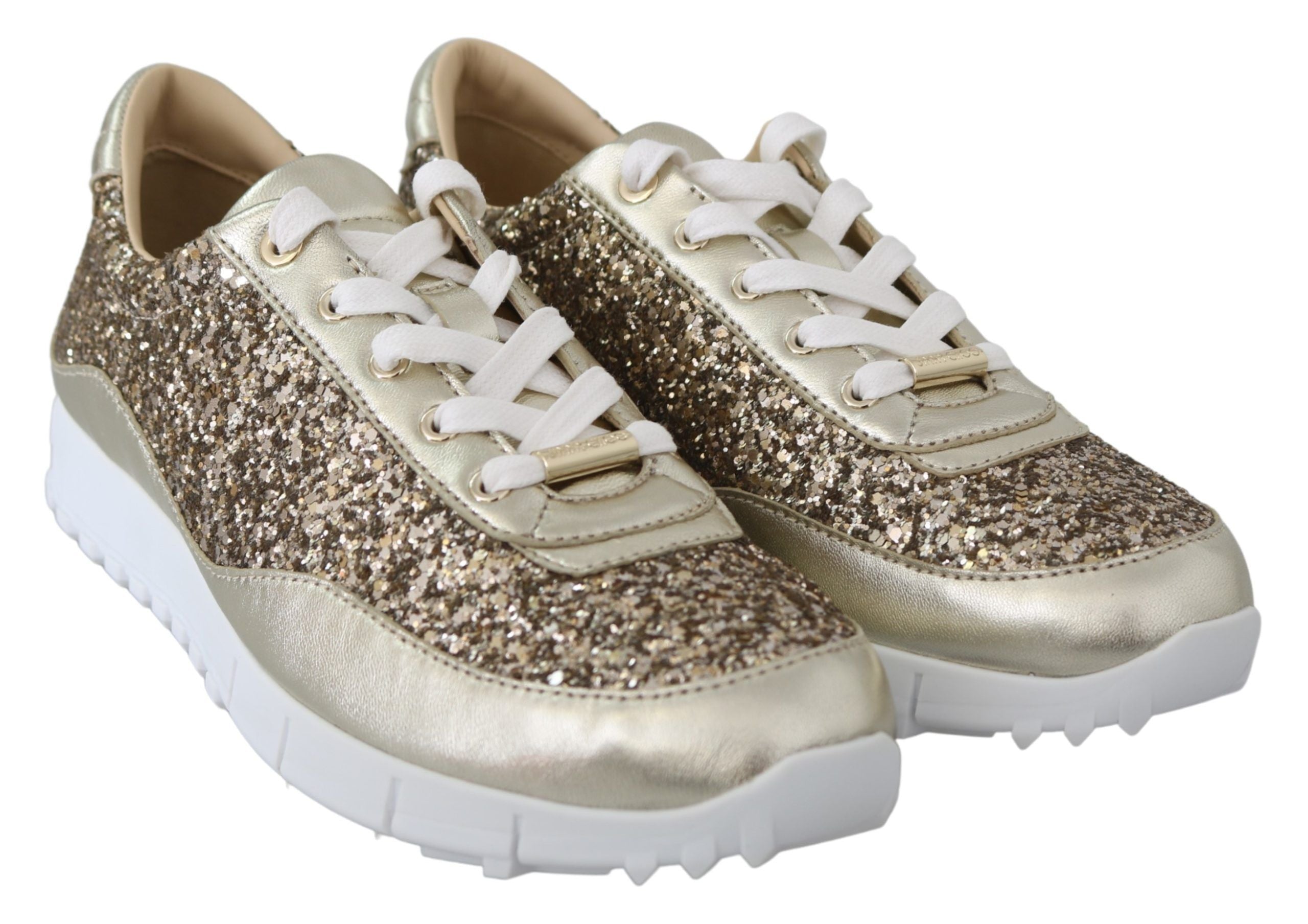 Jimmy Choo Antique Gold Glitter Leather Sneakers LUNESCAPE
