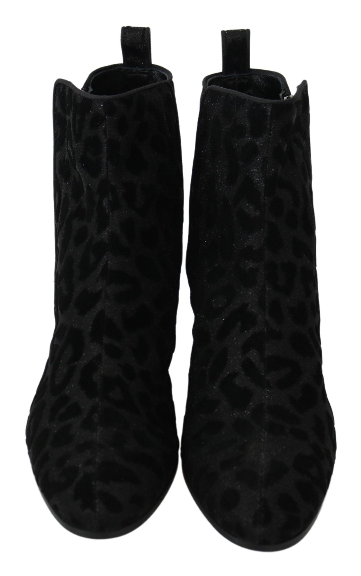 Dolce & Gabbana Black Leopard Short Boots Zipper Shoes LUNESCAPE