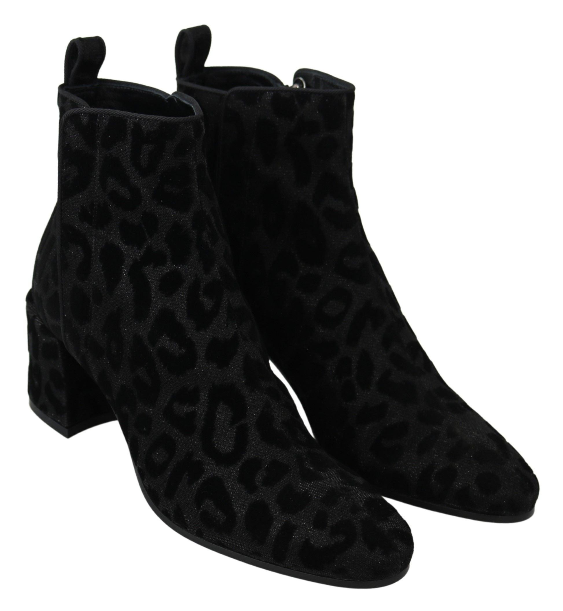 Dolce & Gabbana Black Leopard Short Boots Zipper Shoes LUNESCAPE