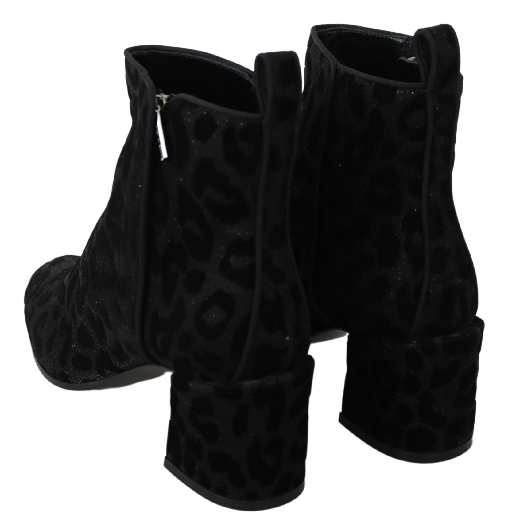 Dolce & Gabbana Black Leopard Short Boots Zipper Shoes LUNESCAPE