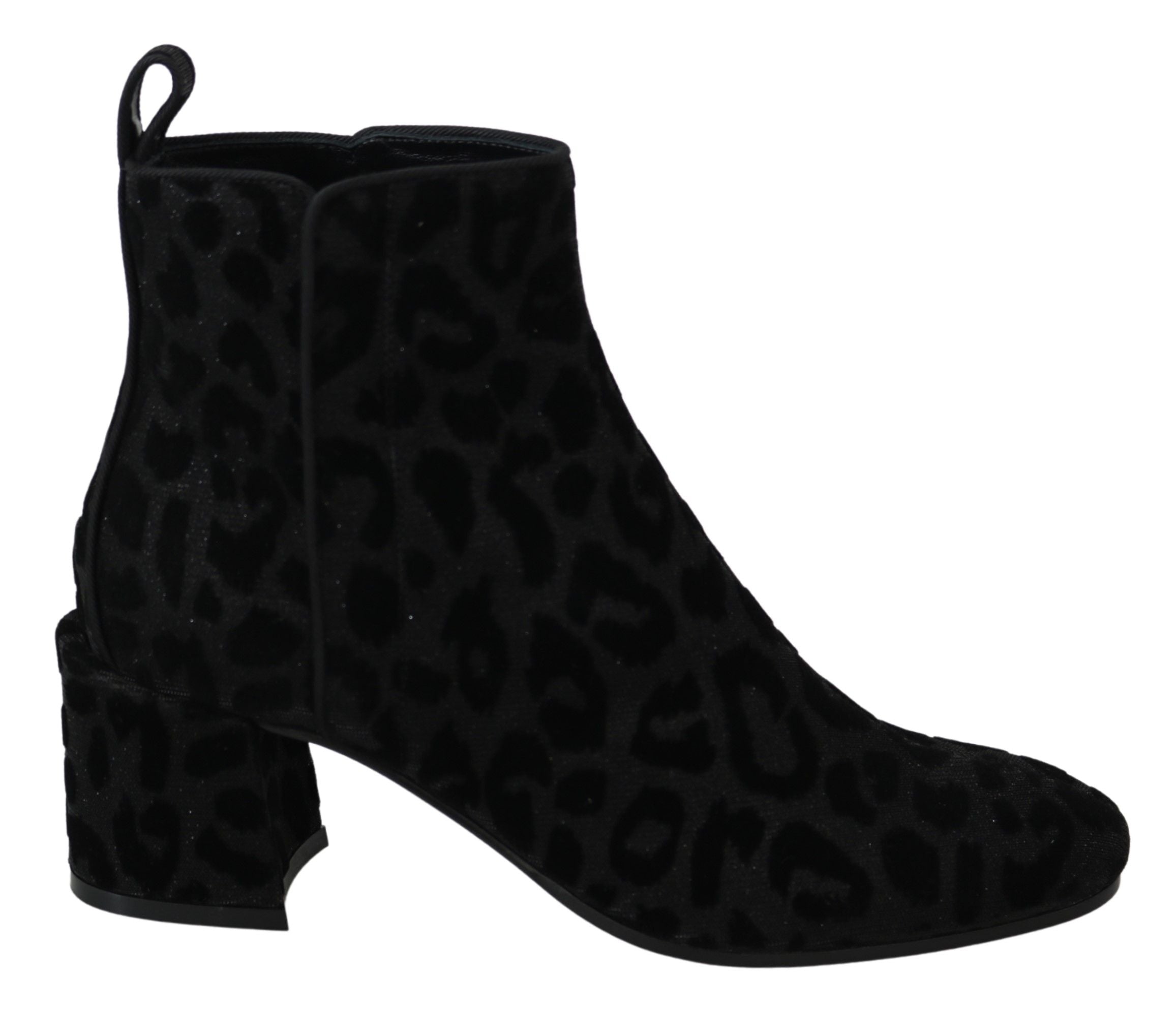 Dolce & Gabbana Black Leopard Short Boots Zipper Shoes LUNESCAPE