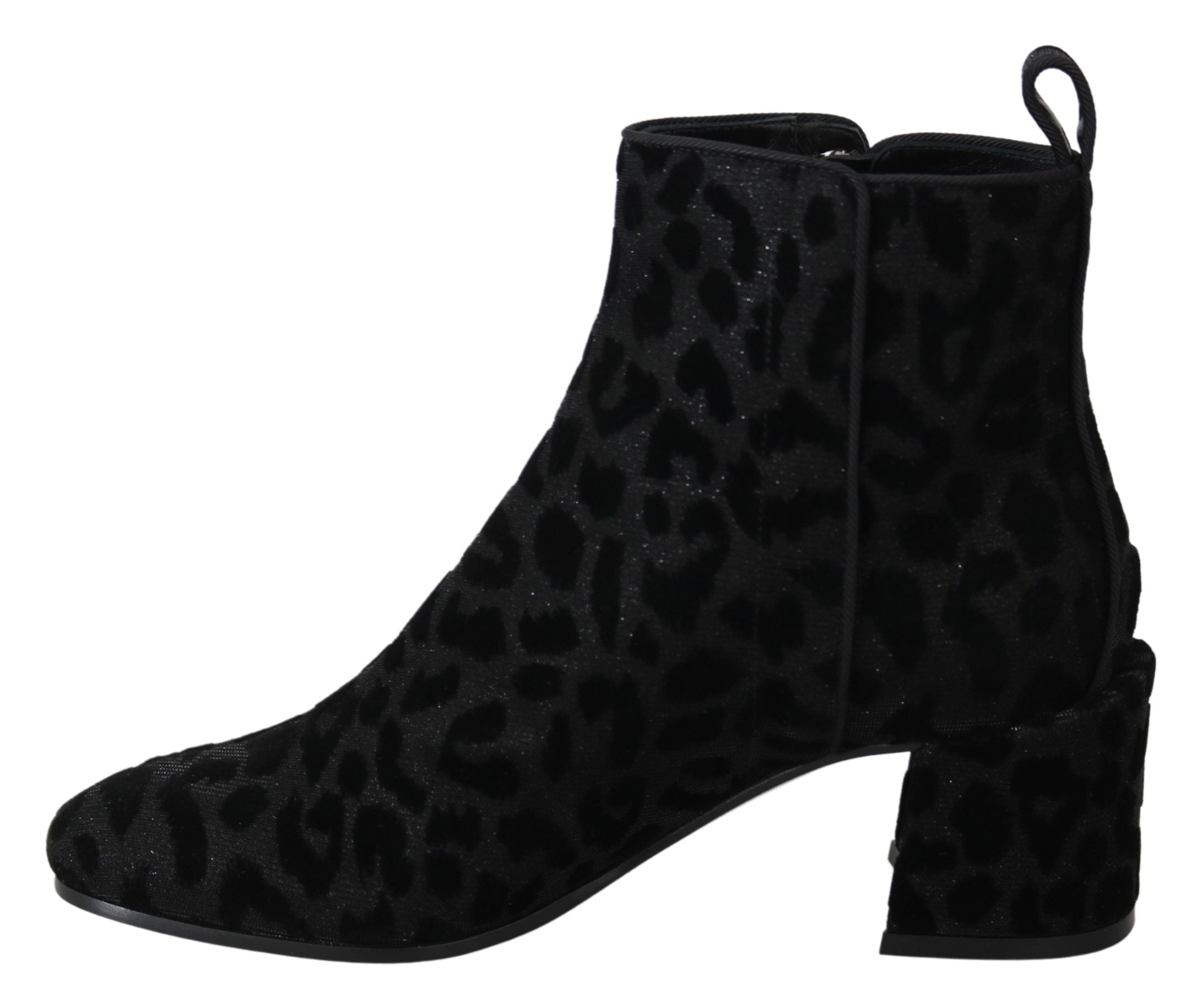 Dolce & Gabbana Black Leopard Short Boots Zipper Shoes LUNESCAPE