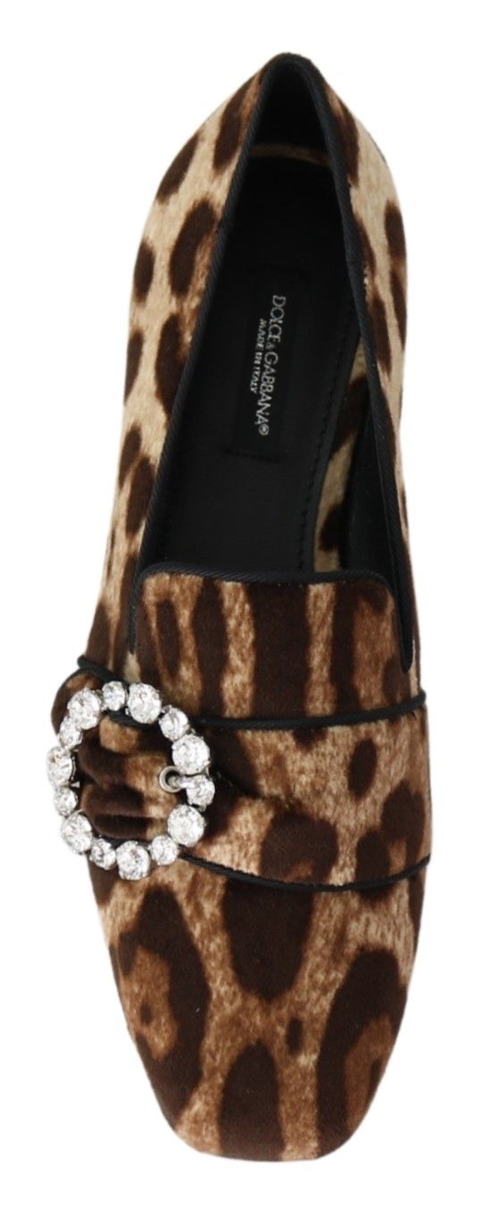 Dolce & Gabbana Brown Leopard Print Crystals Loafers Flats Shoes LUNESCAPE