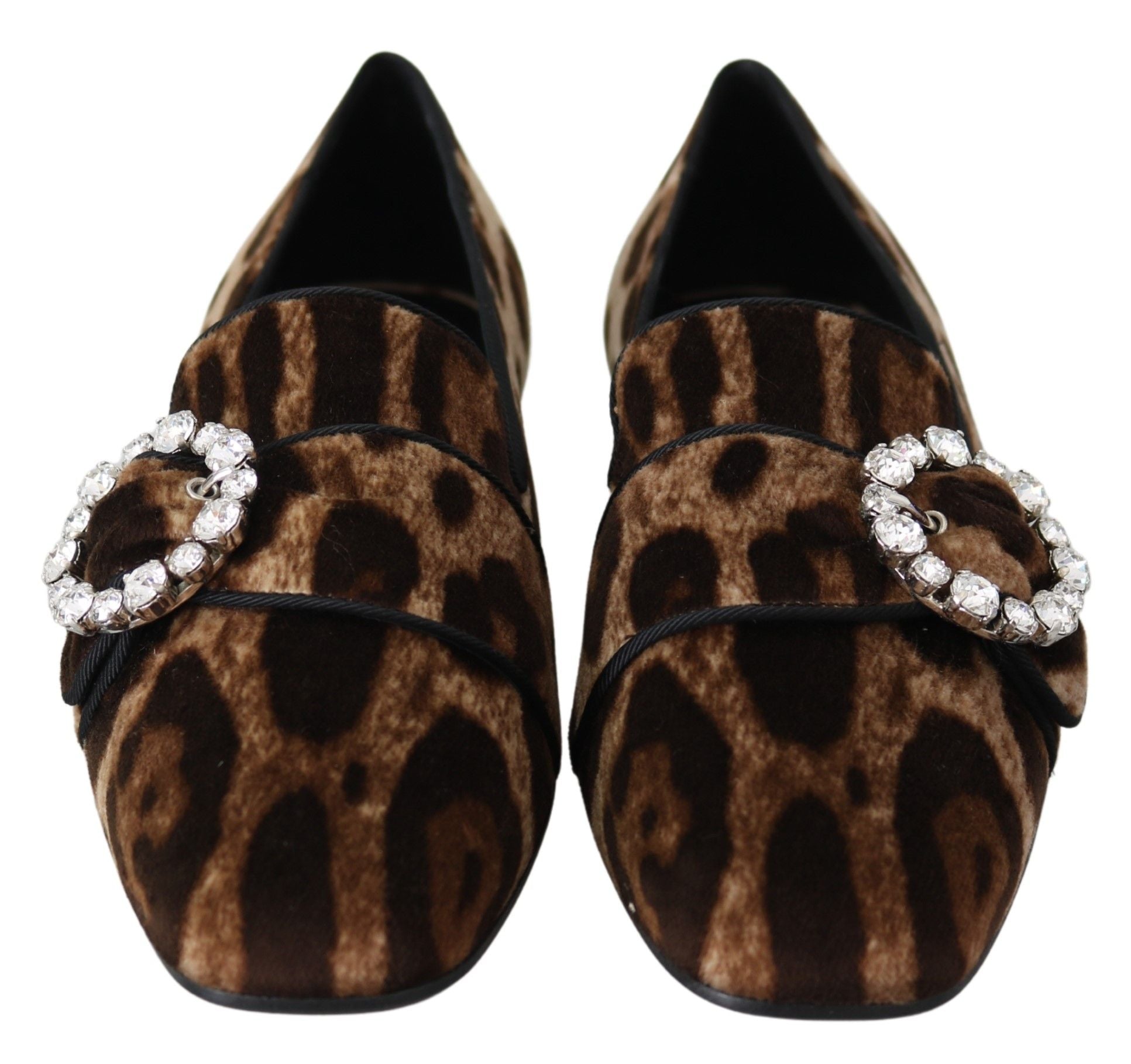 Dolce & Gabbana Brown Leopard Print Crystals Loafers Flats Shoes LUNESCAPE