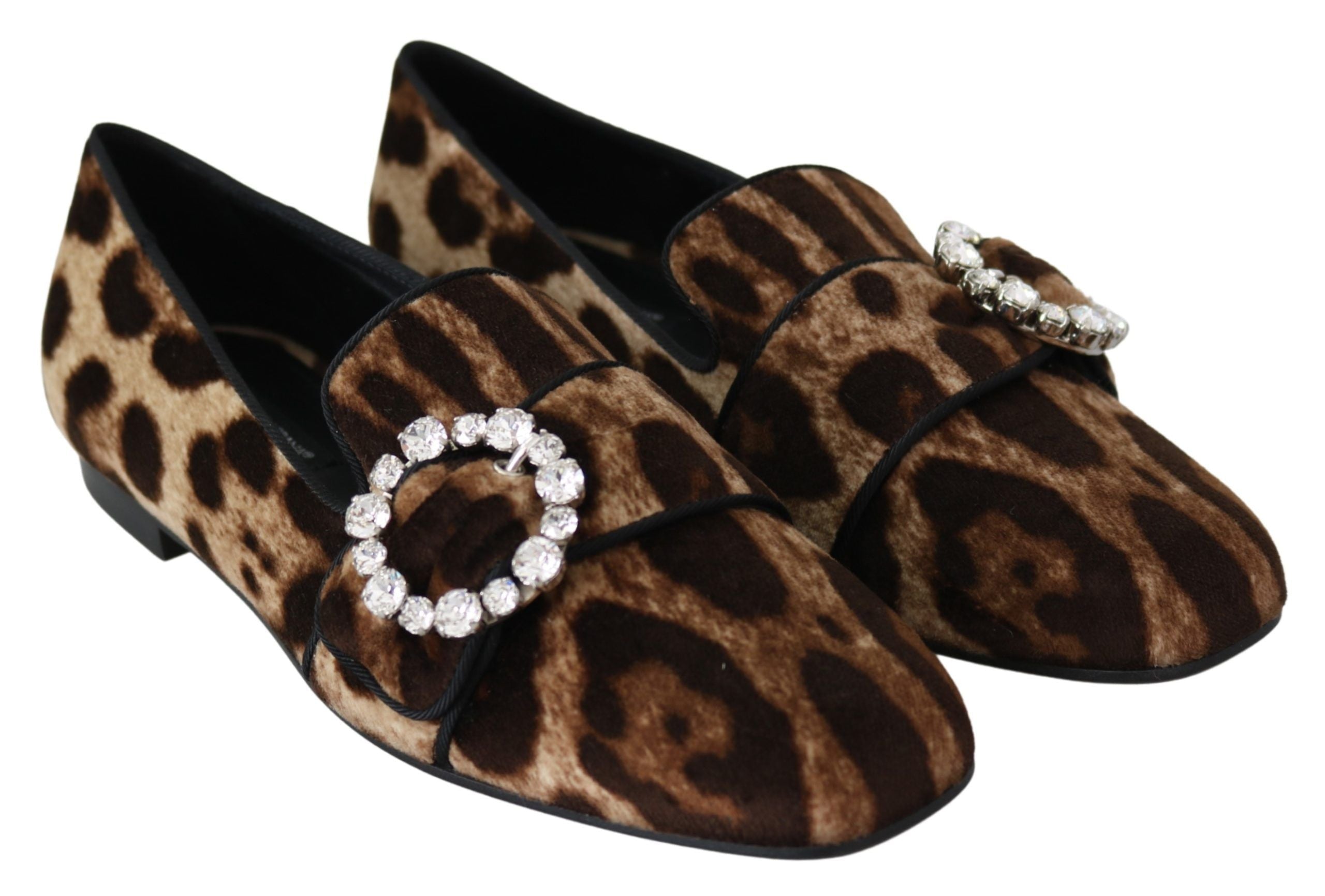 Dolce & Gabbana Brown Leopard Print Crystals Loafers Flats Shoes LUNESCAPE