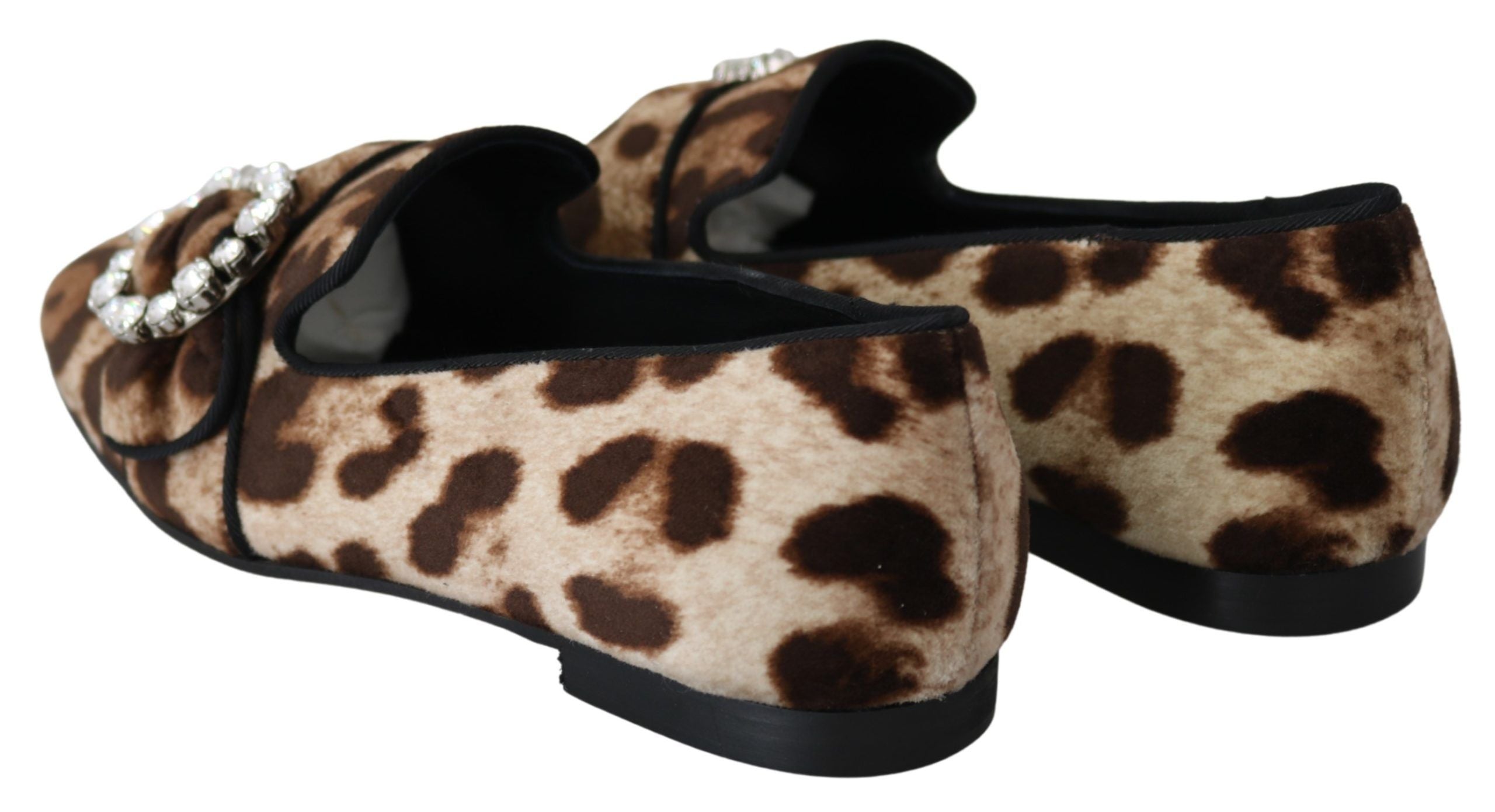 Dolce & Gabbana Brown Leopard Print Crystals Loafers Flats Shoes LUNESCAPE
