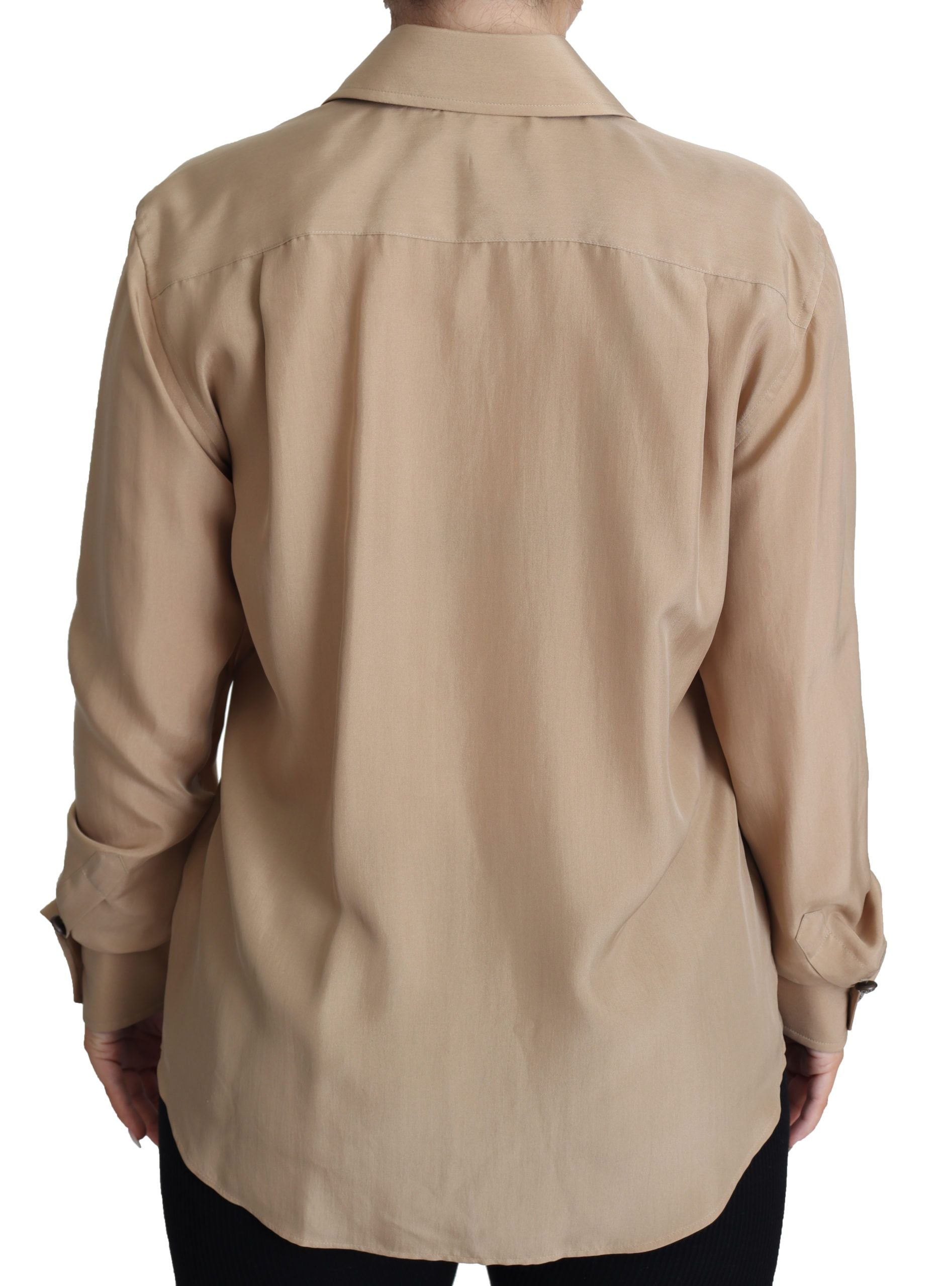 Dolce & Gabbana Beige Silk Shirt Decorative Buttons Top LUNESCAPE