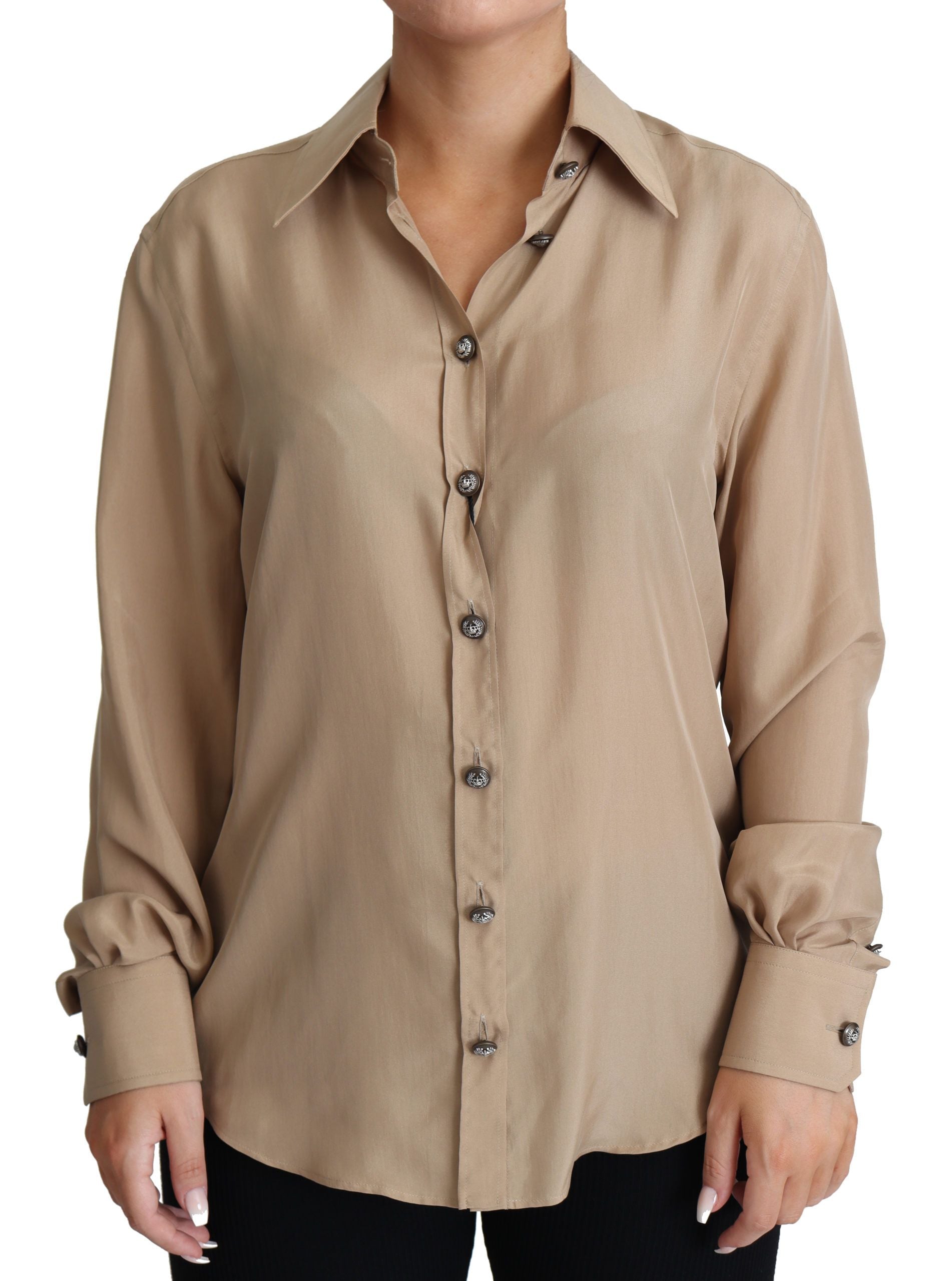 Dolce & Gabbana Beige Silk Shirt Decorative Buttons Top LUNESCAPE