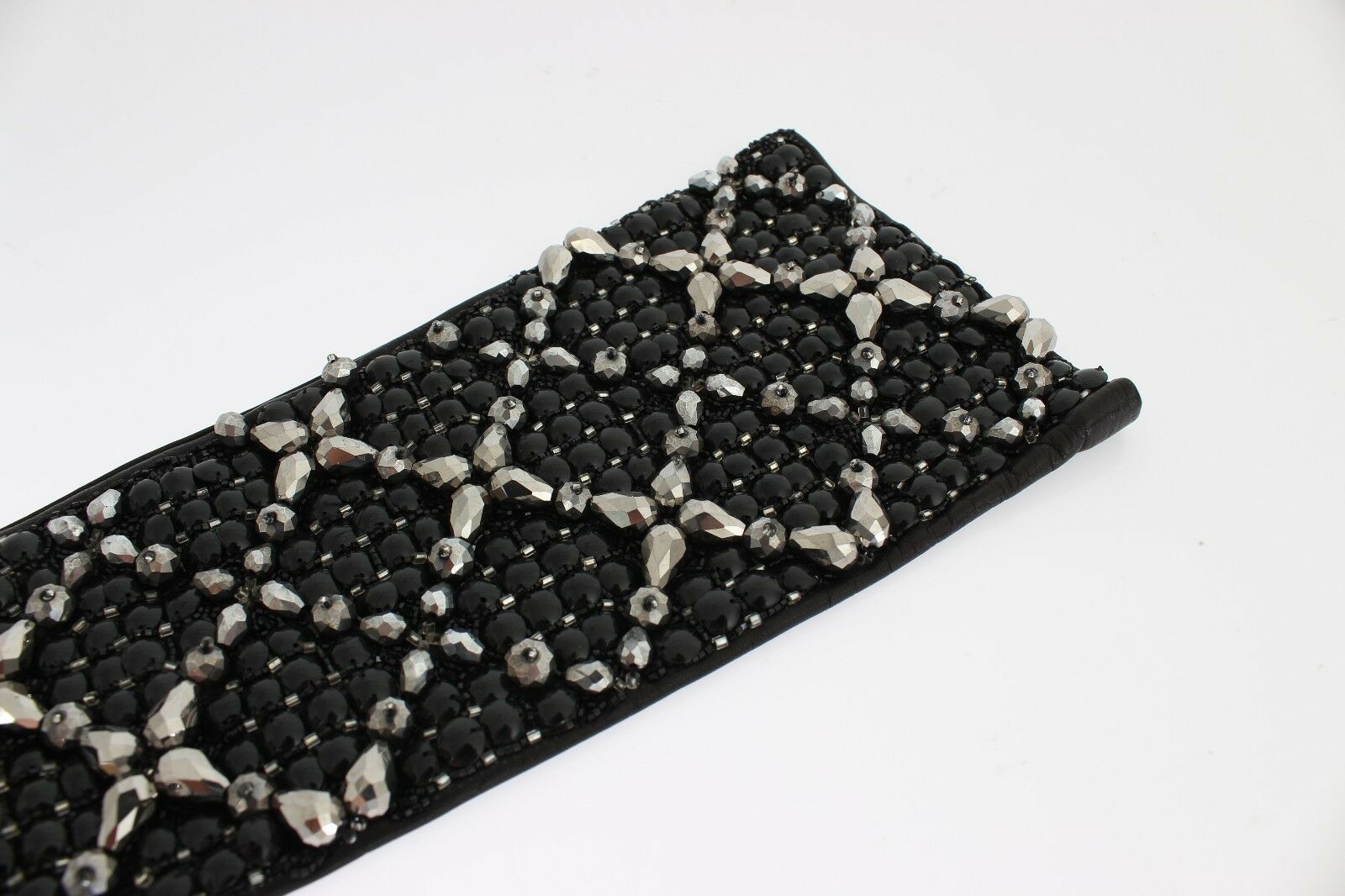 Dolce & Gabbana Black Leather Crystal Beaded Finger Free Gloves LUNESCAPE