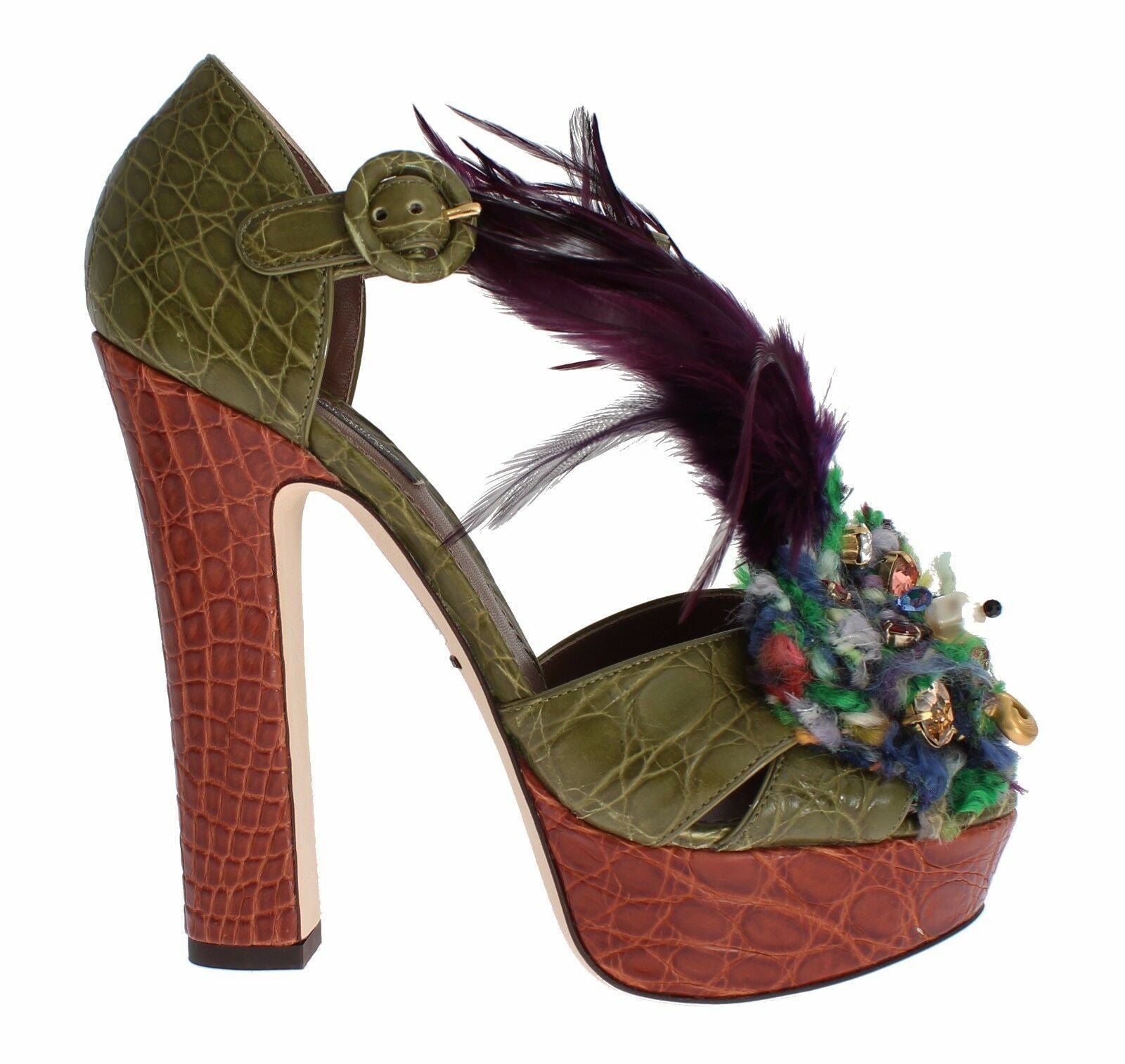 Dolce & Gabbana Green Leather Crystal Platform Sandal Shoes LUNESCAPE
