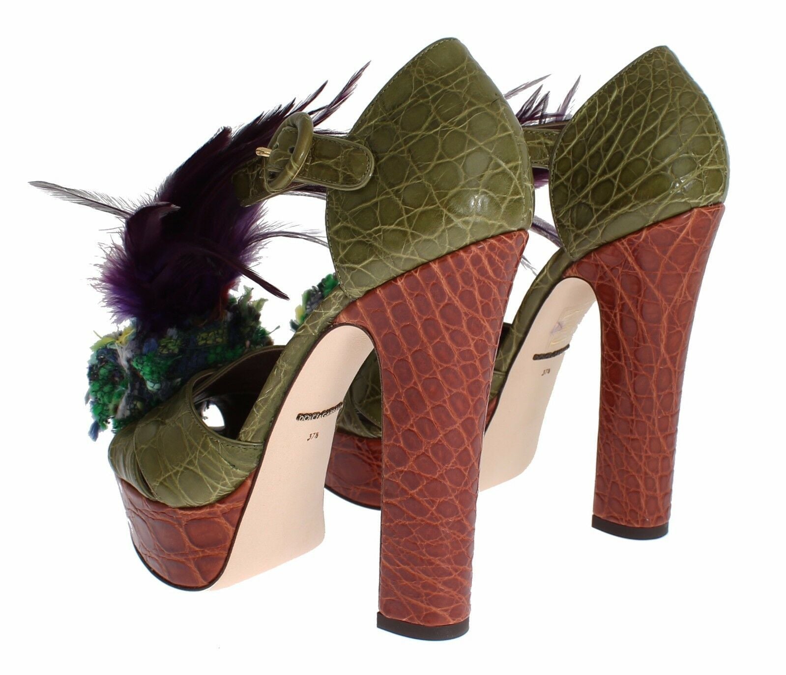 Dolce & Gabbana Green Leather Crystal Platform Sandal Shoes LUNESCAPE