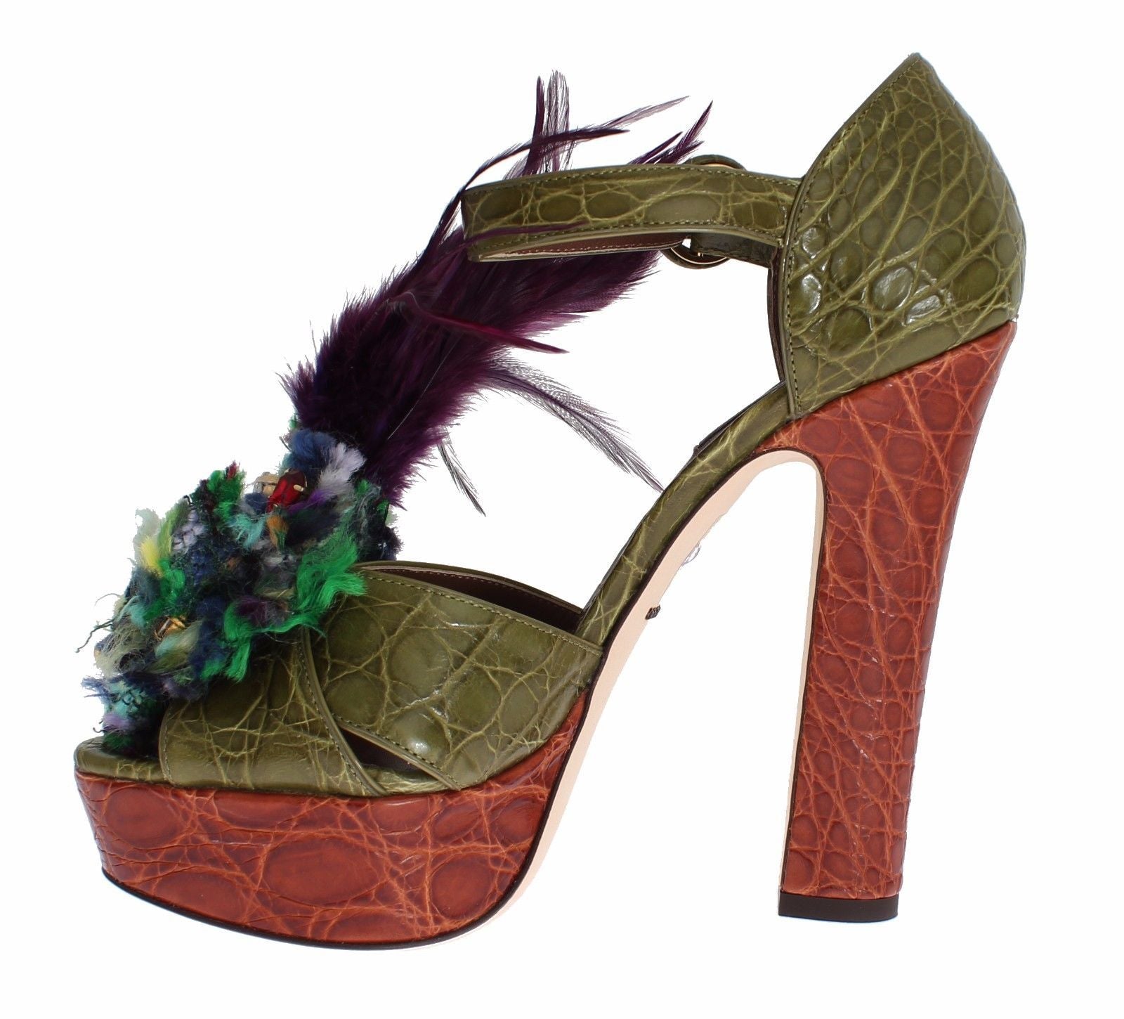 Dolce & Gabbana Green Leather Crystal Platform Sandal Shoes LUNESCAPE