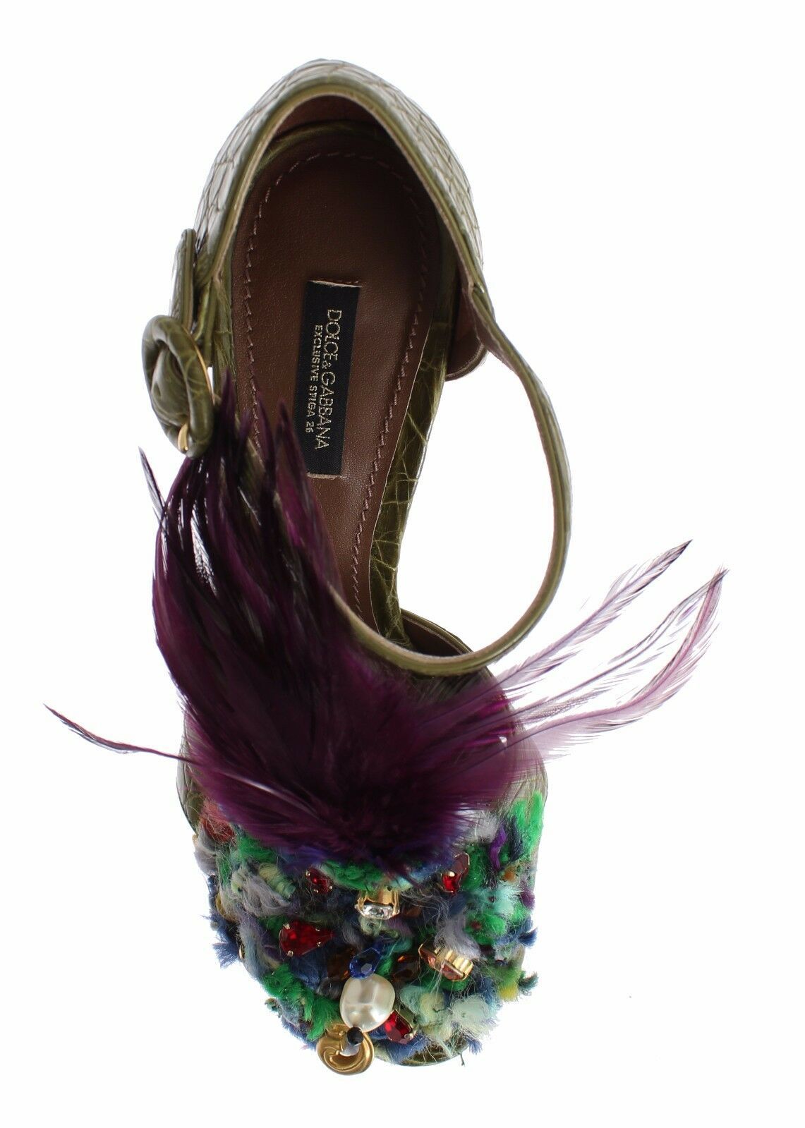Dolce & Gabbana Green Leather Crystal Platform Sandal Shoes LUNESCAPE