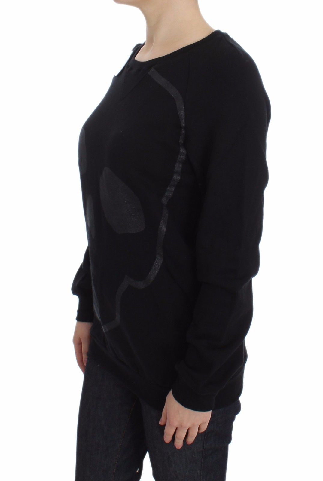 Exte Black Cotton Motive Print Crewneck Pullover Sweater LUNESCAPE
