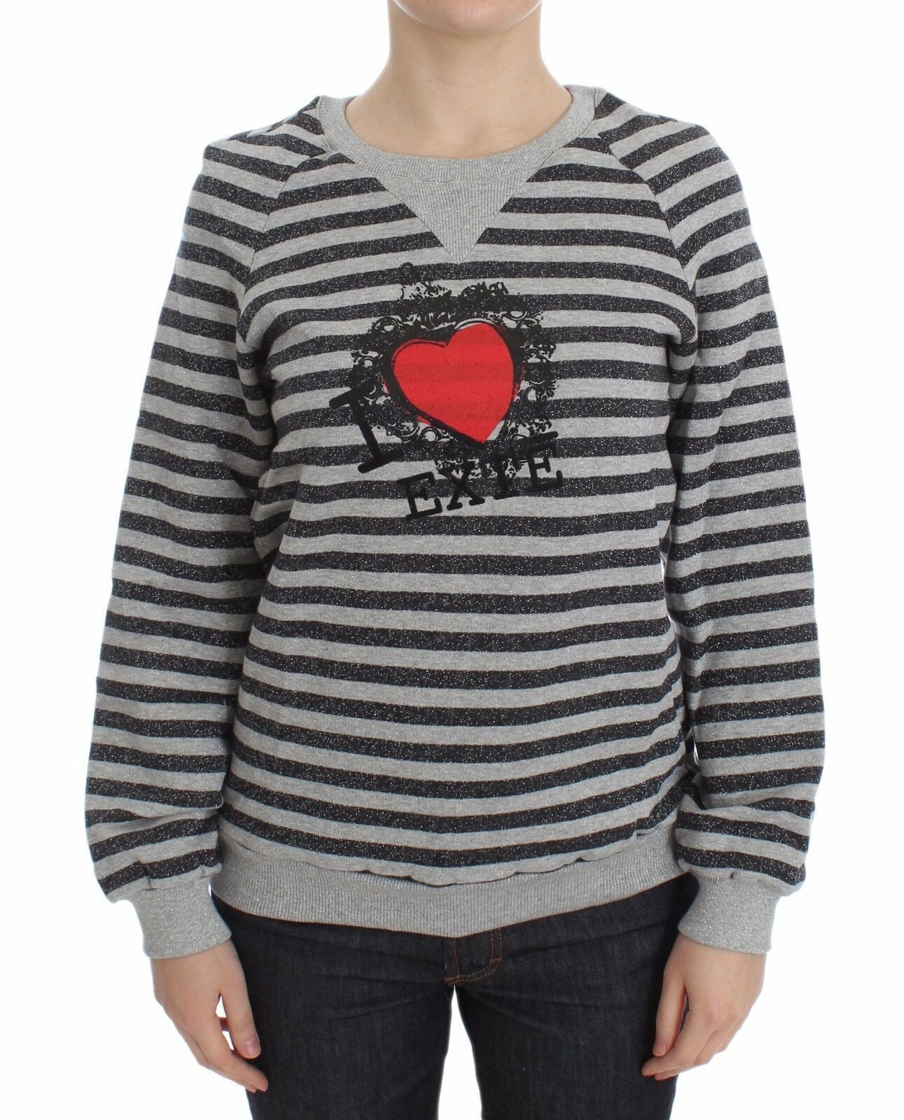 Exte Gray Striped Cotton Crewneck Sweater LUNESCAPE