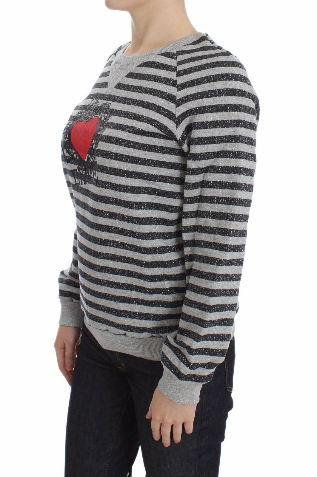 Exte Gray Striped Cotton Crewneck Sweater LUNESCAPE