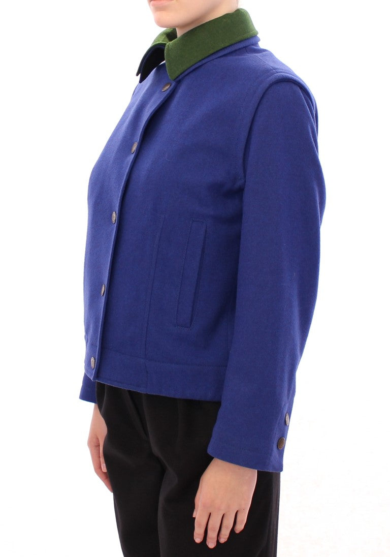 Andrea Incontri Elegant Blue Wool Jacket with Removable Collar LUNESCAPE