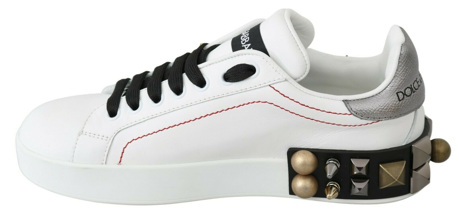 Dolce & Gabbana White Leather Crystal Roses Floral Sneakers Shoes LUNESCAPE