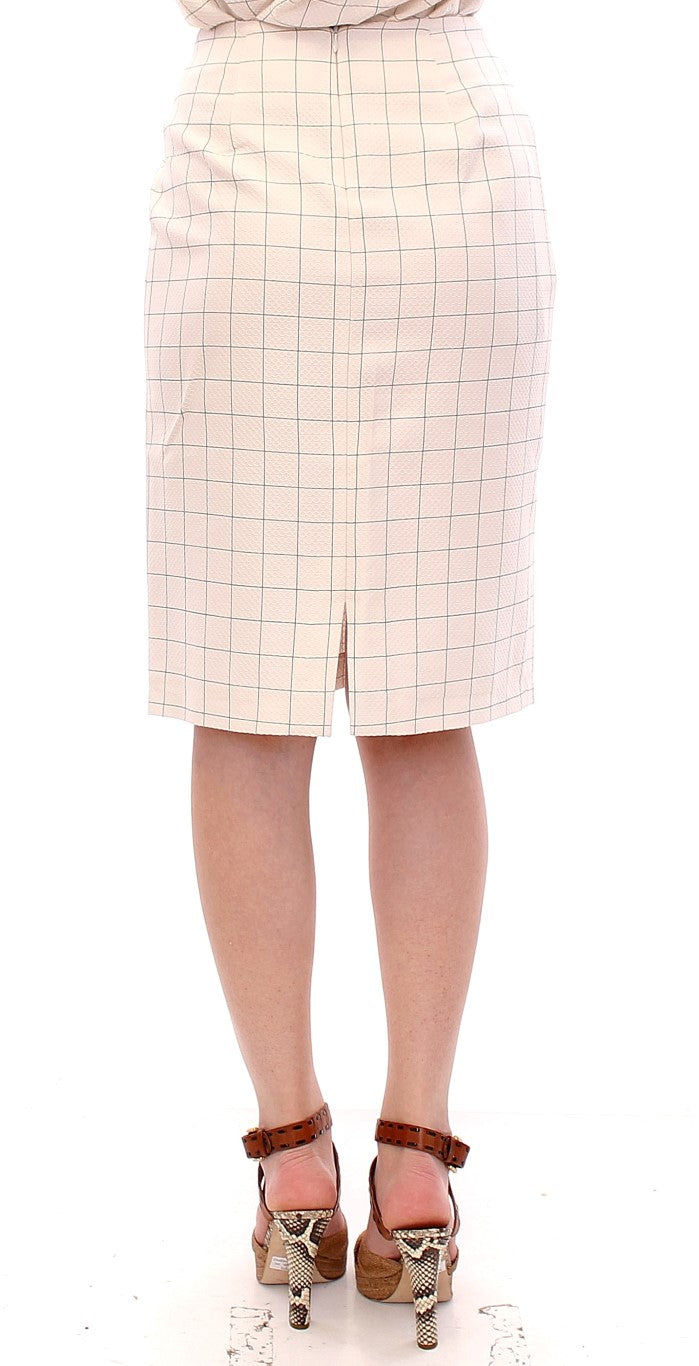 Andrea Incontri White Cotton Checkered Pencil Skirt LUNESCAPE