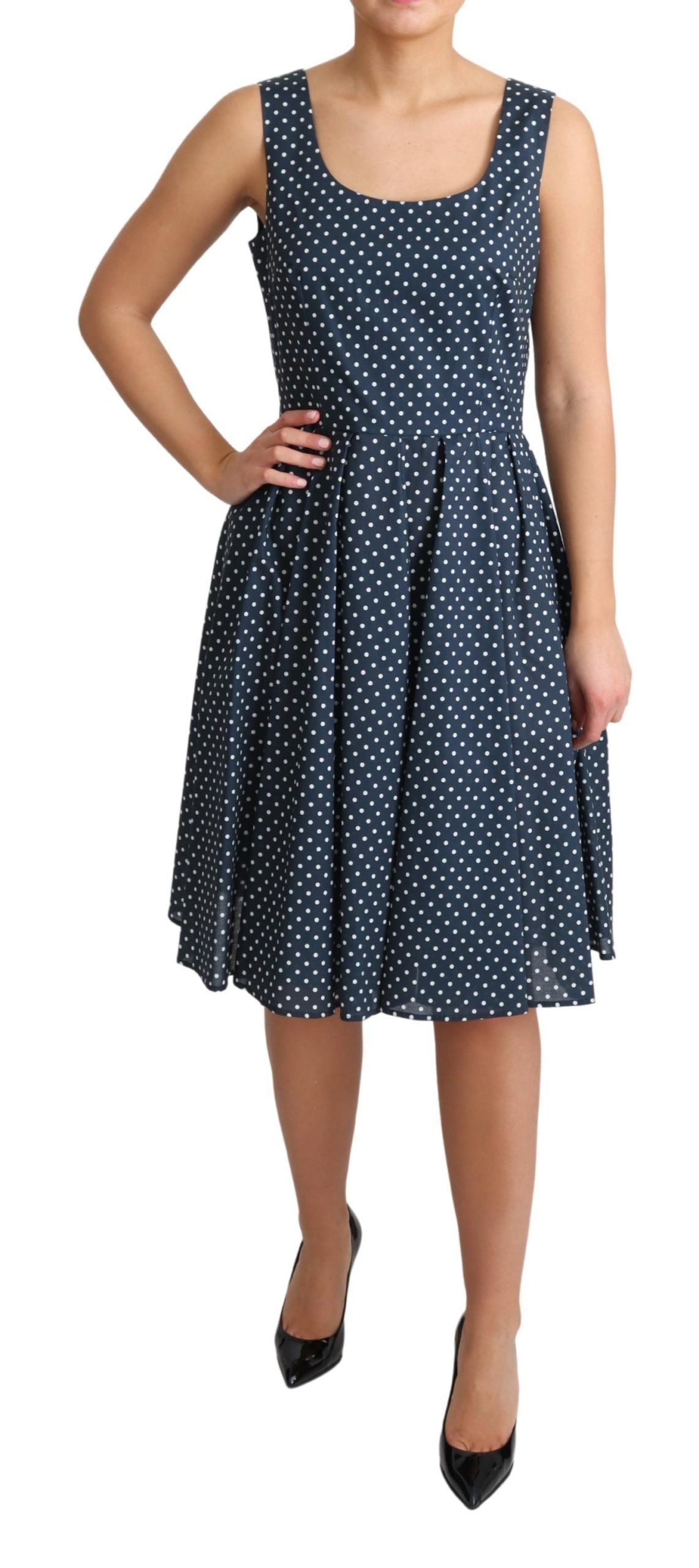 Dolce & Gabbana Blue Dotted Cotton A-Line Gown Dress LUNESCAPE