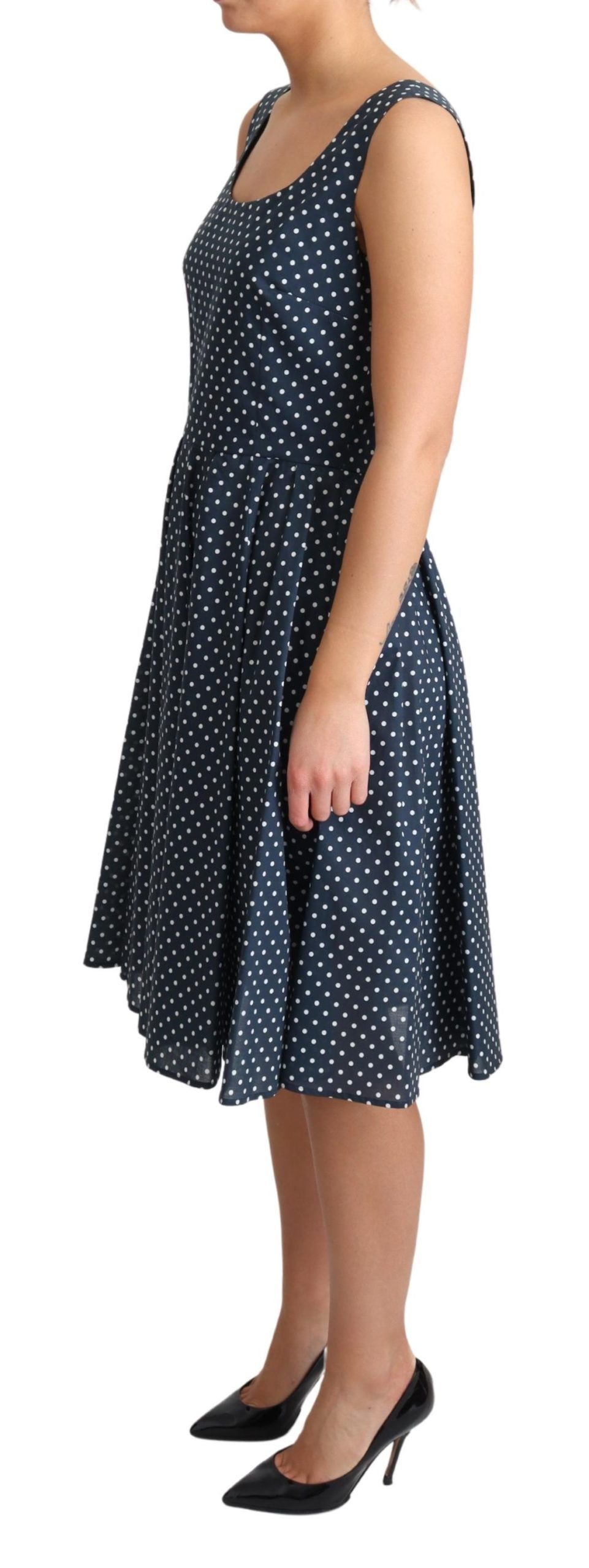 Dolce & Gabbana Blue Dotted Cotton A-Line Gown Dress LUNESCAPE