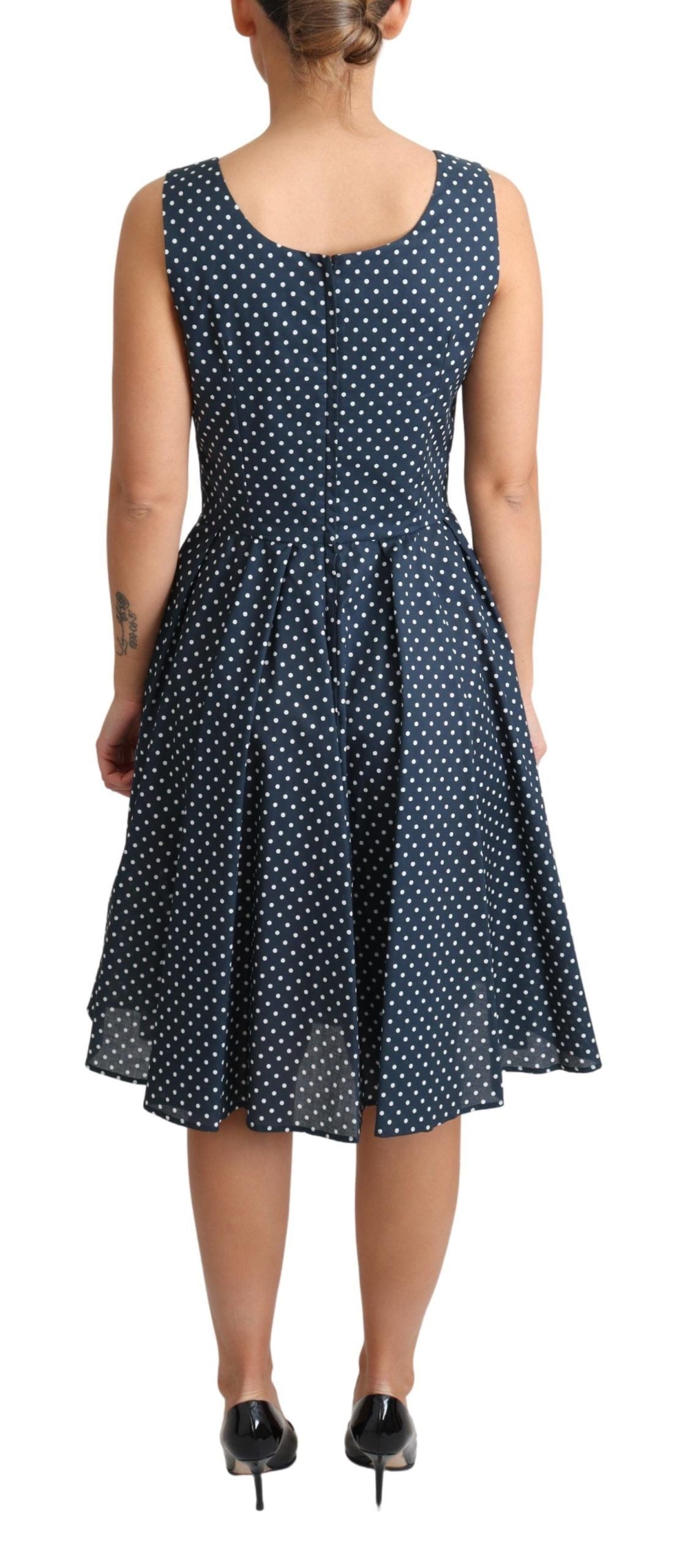 Dolce & Gabbana Blue Dotted Cotton A-Line Gown Dress LUNESCAPE