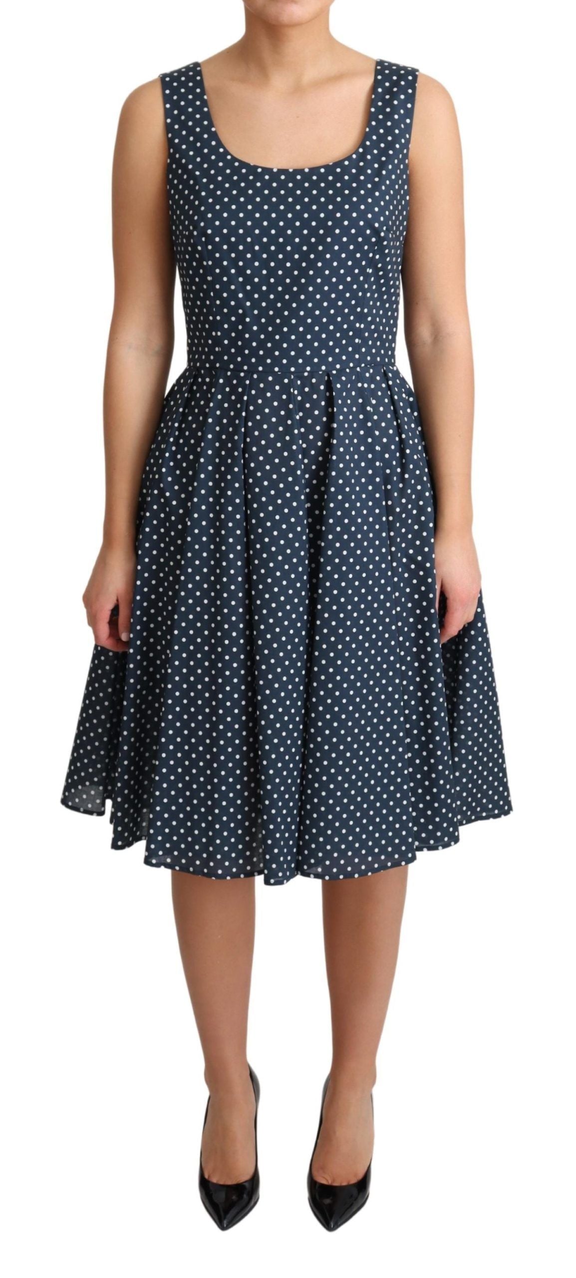 Dolce & Gabbana Blue Dotted Cotton A-Line Gown Dress LUNESCAPE