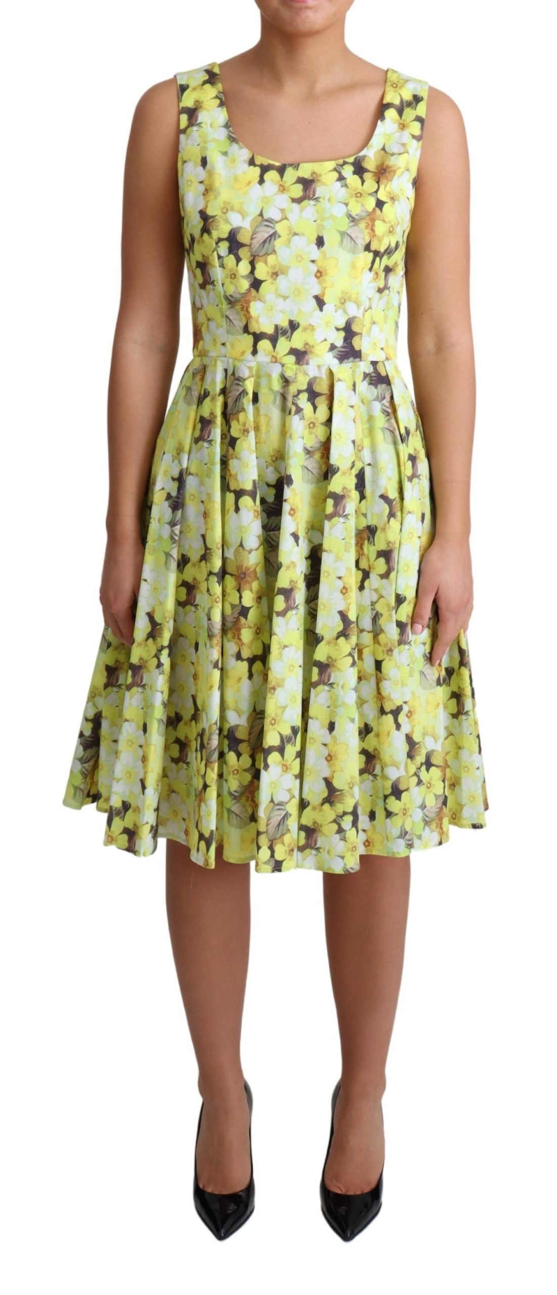 Dolce & Gabbana Yellow Floral Cotton Stretch Gown Dress LUNESCAPE