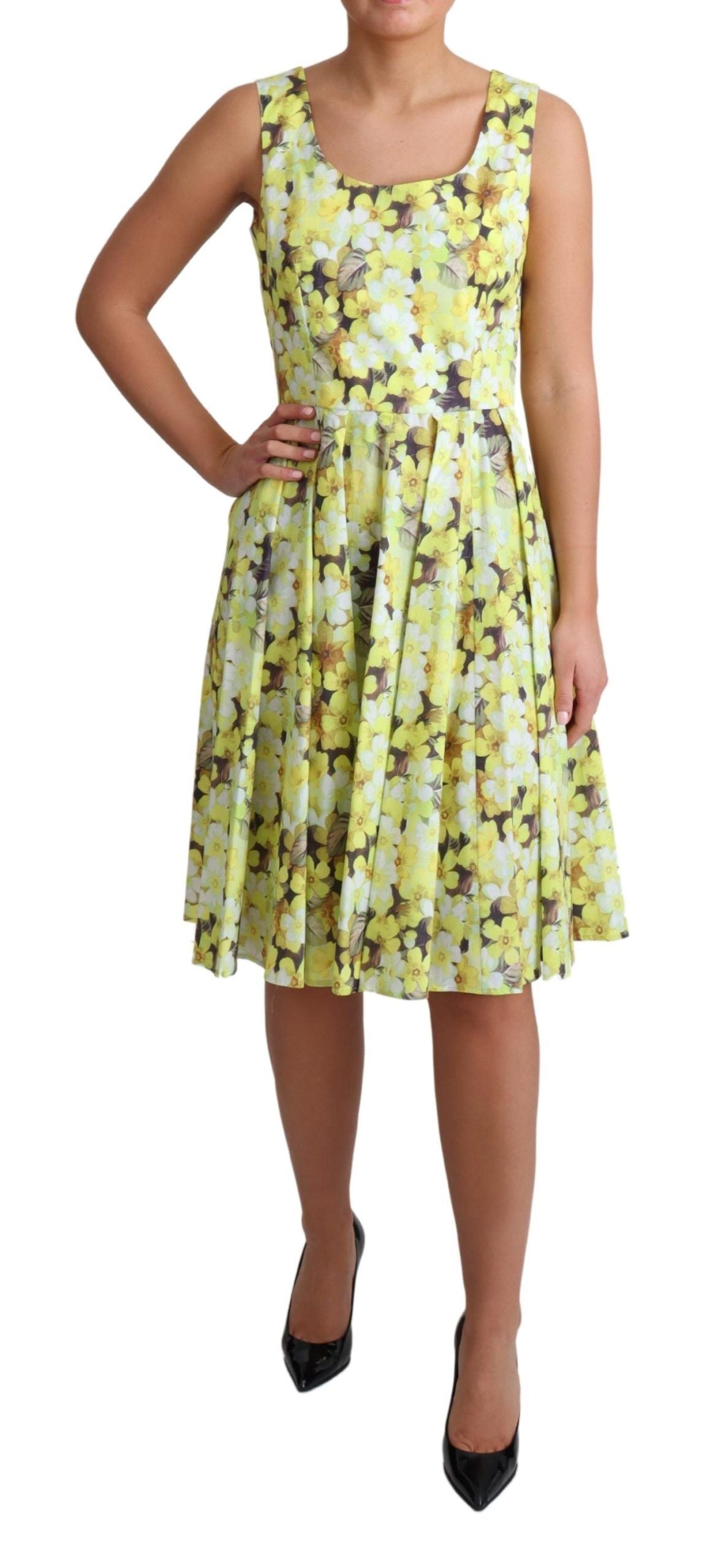 Dolce & Gabbana Yellow Floral Cotton Stretch Gown Dress LUNESCAPE