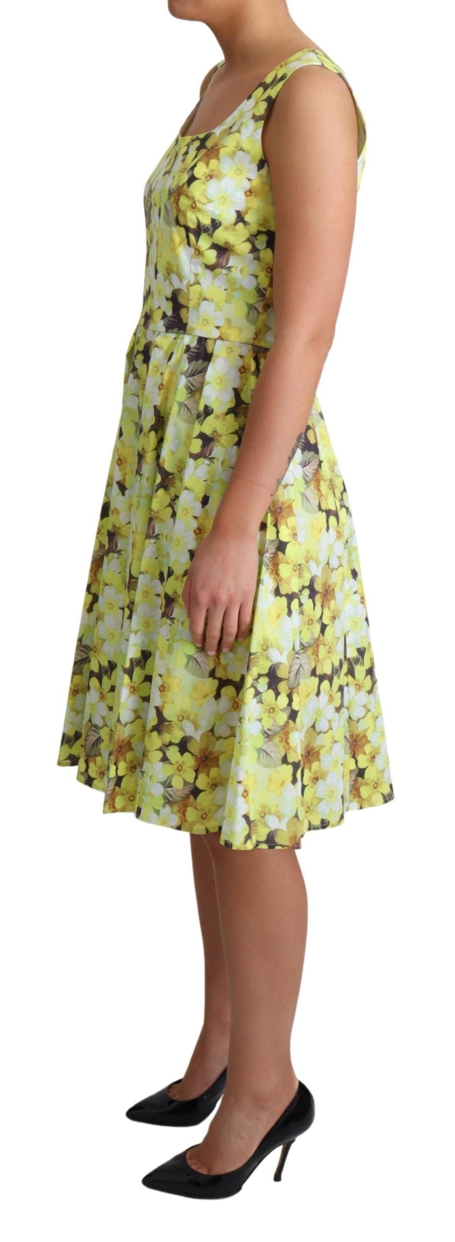 Dolce & Gabbana Yellow Floral Cotton Stretch Gown Dress LUNESCAPE
