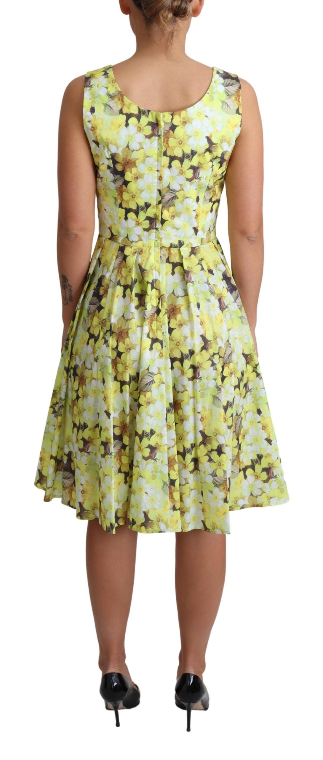 Dolce & Gabbana Yellow Floral Cotton Stretch Gown Dress LUNESCAPE
