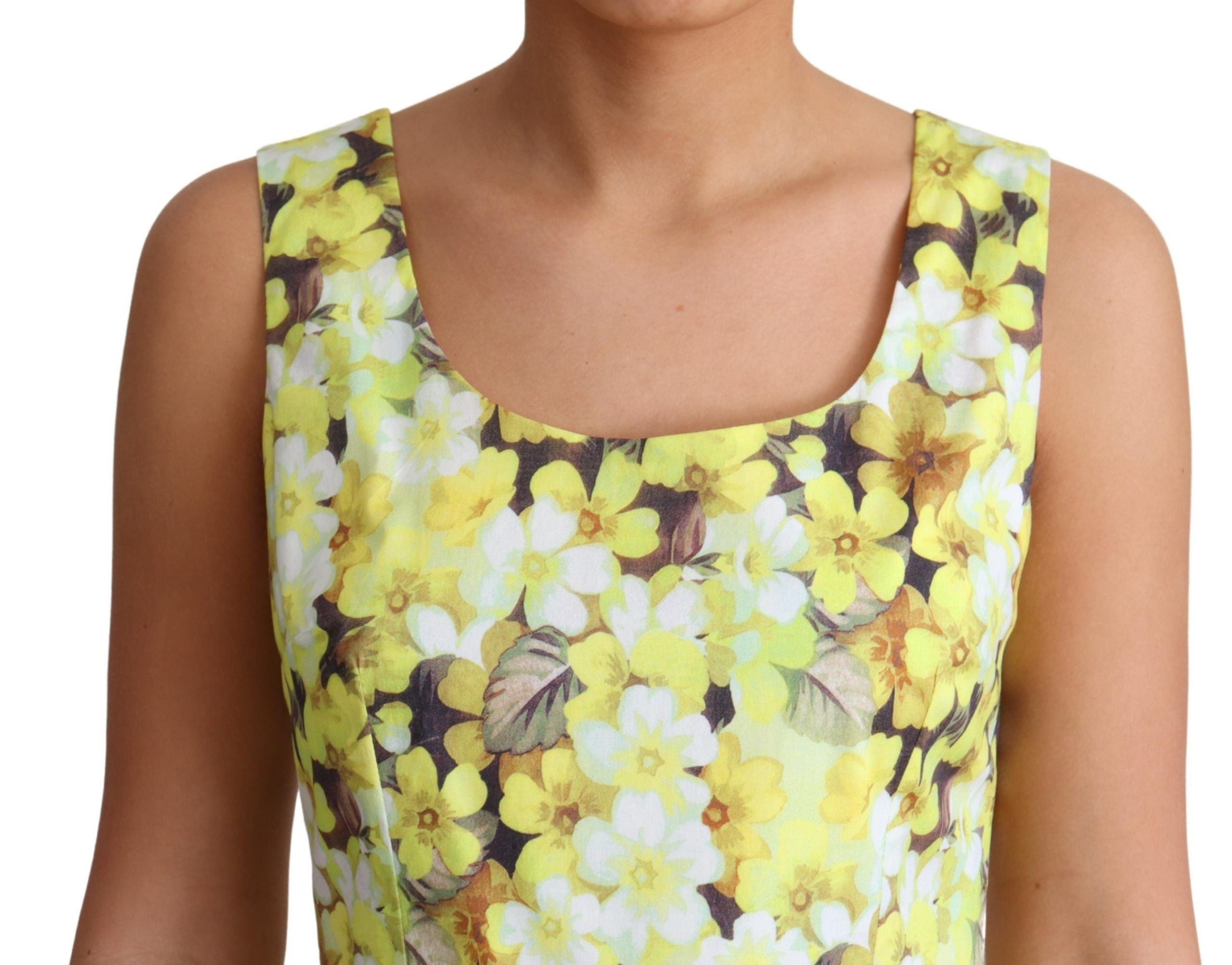 Dolce & Gabbana Yellow Floral Cotton Stretch Gown Dress LUNESCAPE