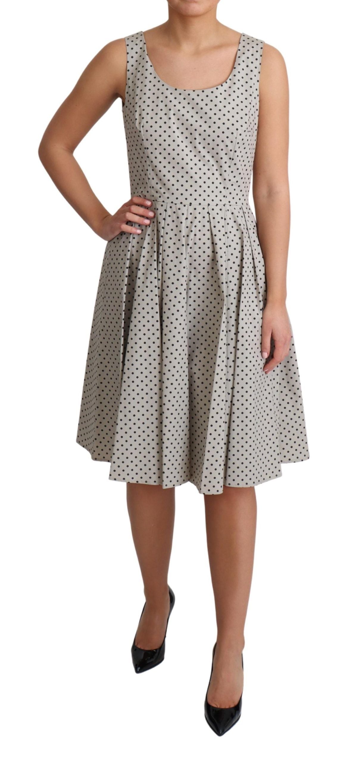 Dolce & Gabbana Beige Polka Dotted Cotton A-Line Dress LUNESCAPE