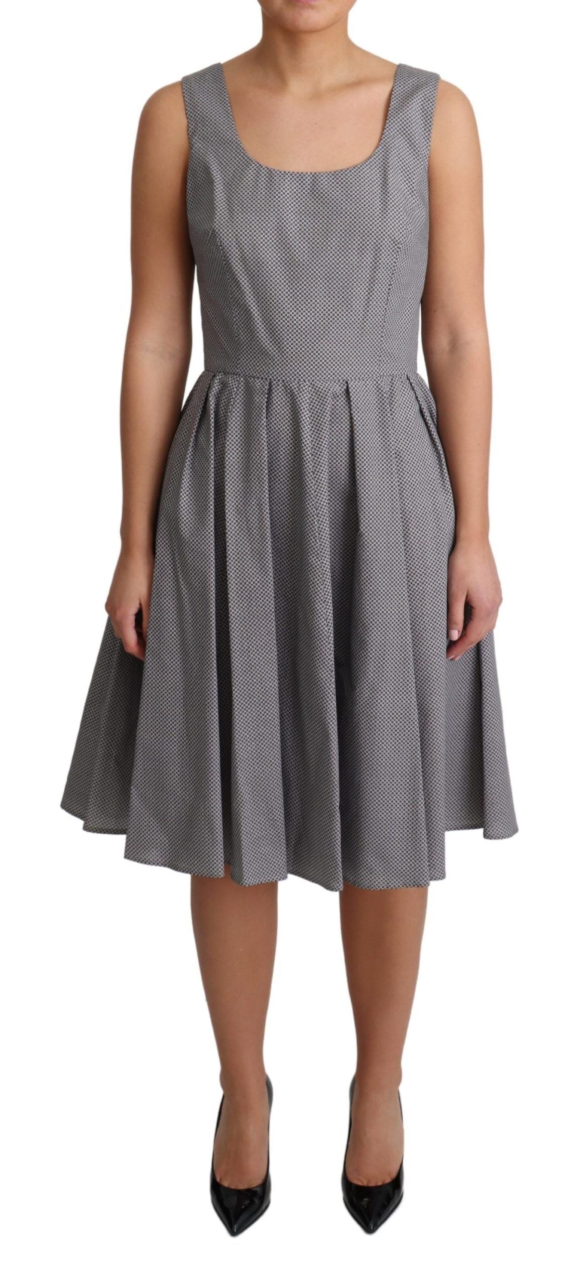 Dolce & Gabbana Blue Beige Geometric Cotton A-Line Dress LUNESCAPE