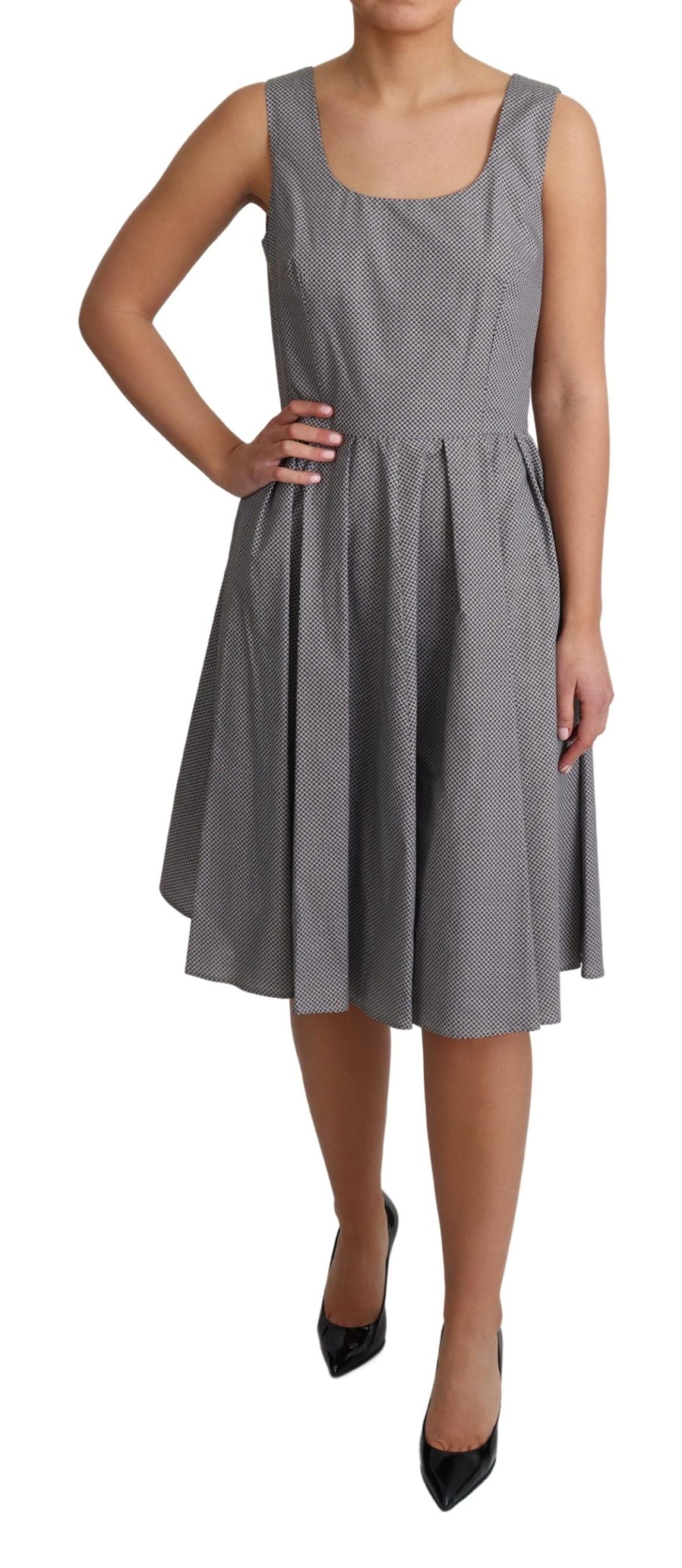 Dolce & Gabbana Blue Beige Geometric Cotton A-Line Dress LUNESCAPE