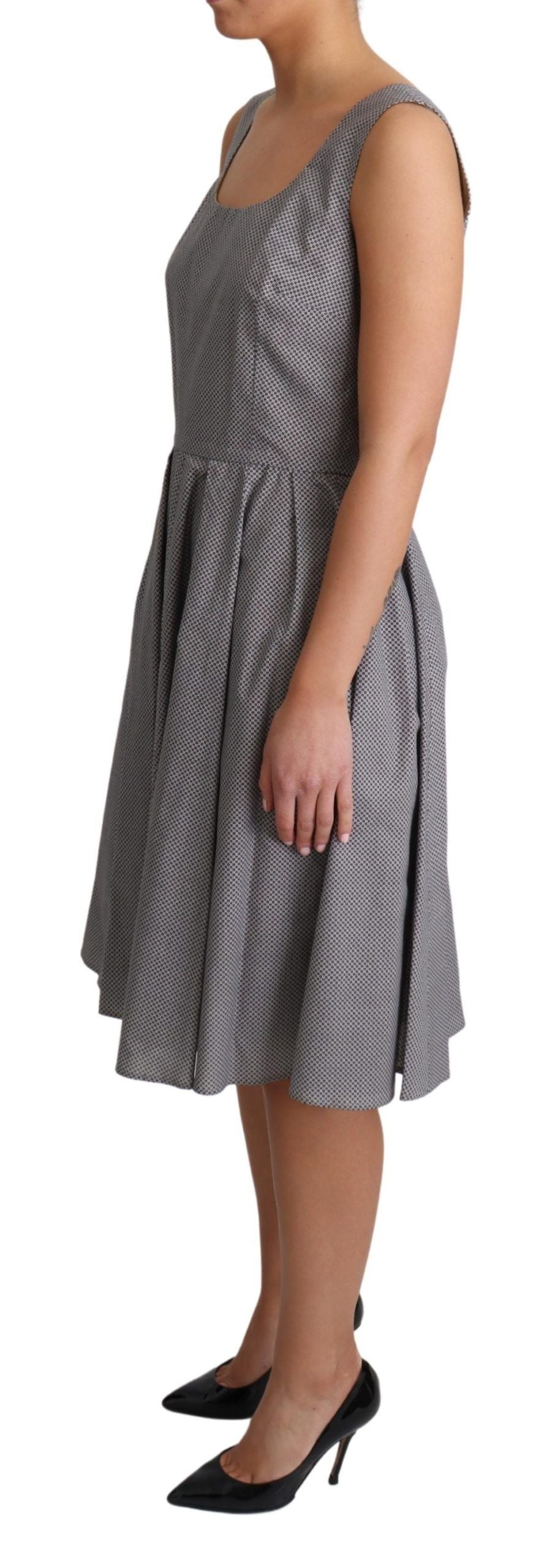 Dolce & Gabbana Blue Beige Geometric Cotton A-Line Dress LUNESCAPE