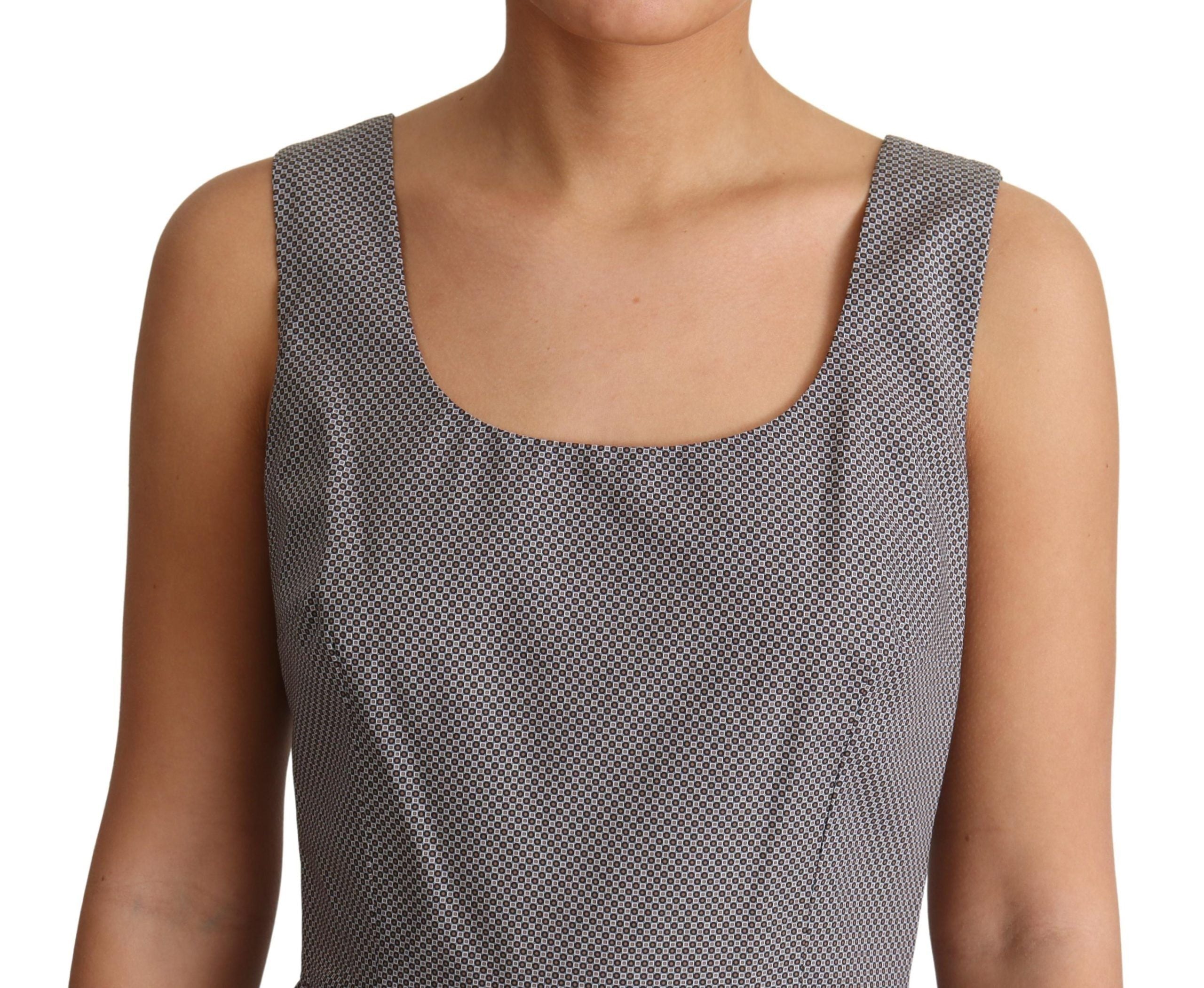 Dolce & Gabbana Blue Beige Geometric Cotton A-Line Dress LUNESCAPE