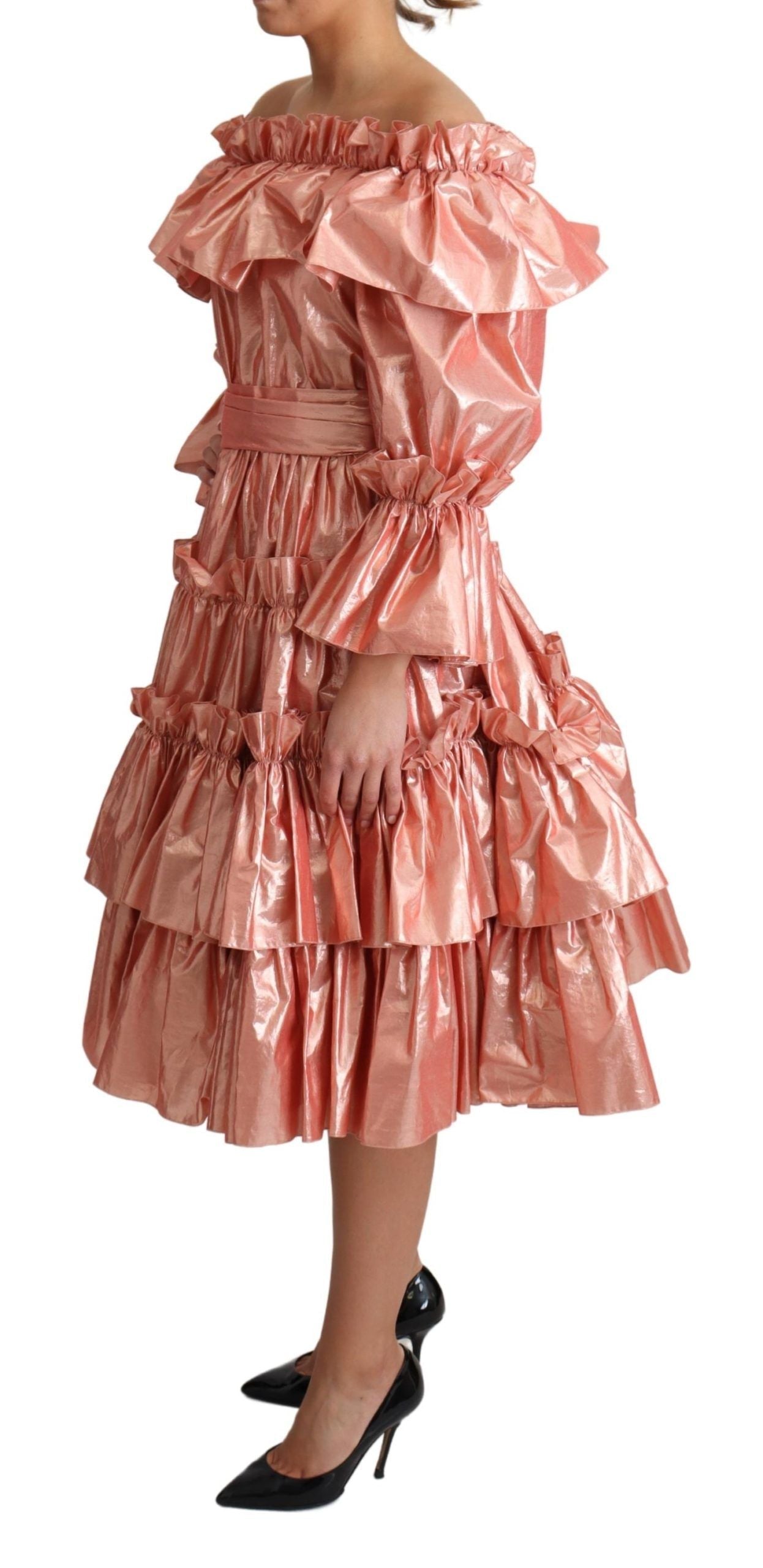 Dolce & Gabbana Pink Ruffled Dress Silk Cotton Gown Dress LUNESCAPE