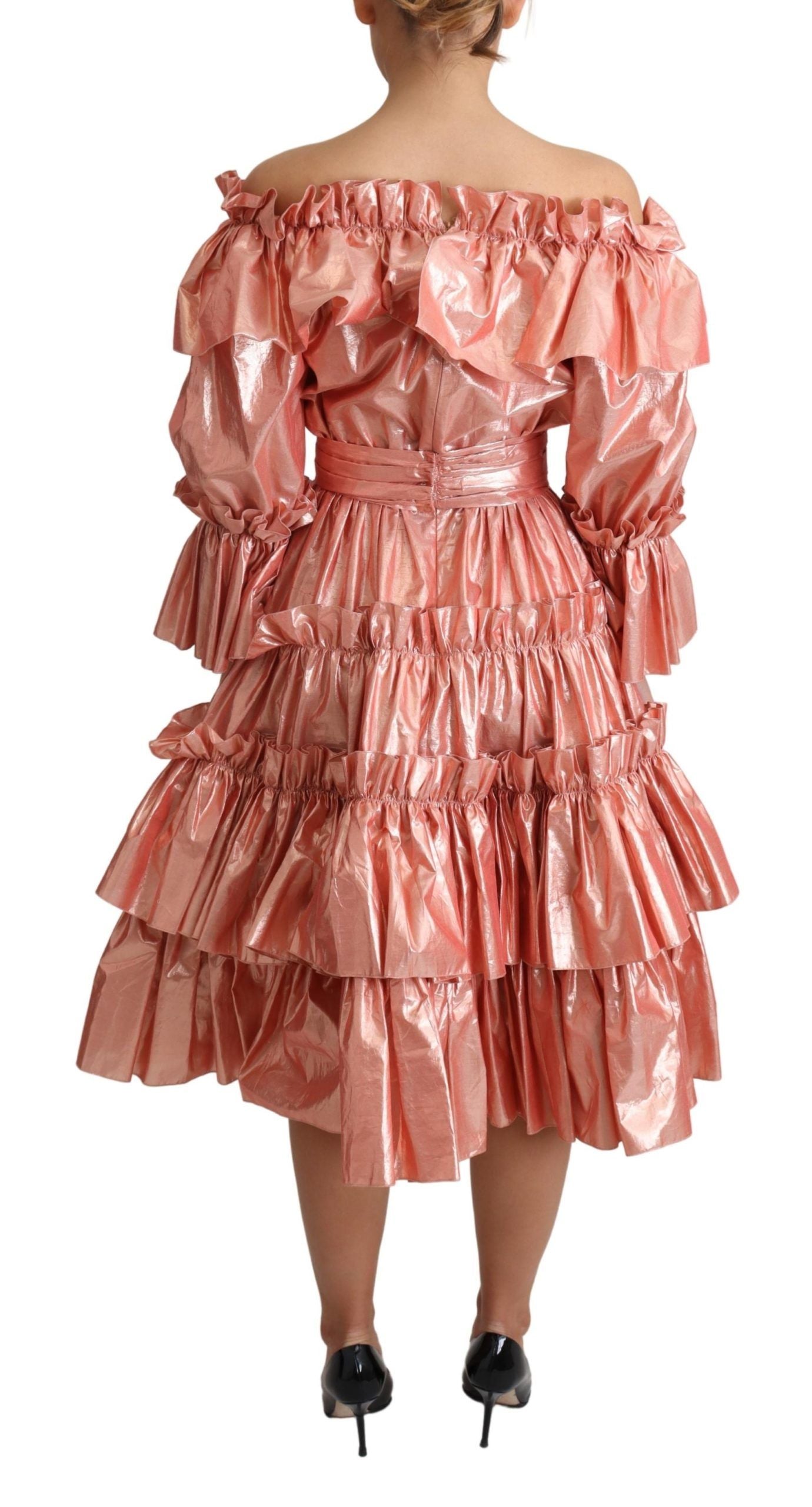 Dolce & Gabbana Pink Ruffled Dress Silk Cotton Gown Dress LUNESCAPE