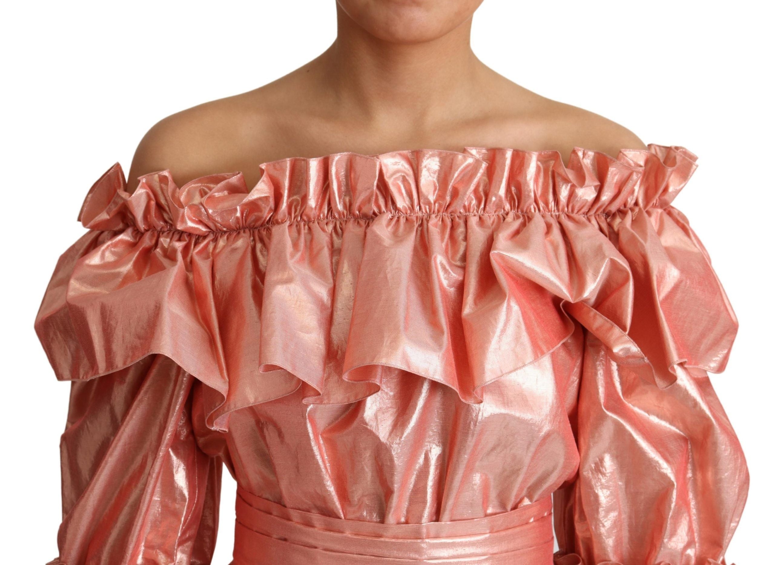 Dolce & Gabbana Pink Ruffled Dress Silk Cotton Gown Dress LUNESCAPE
