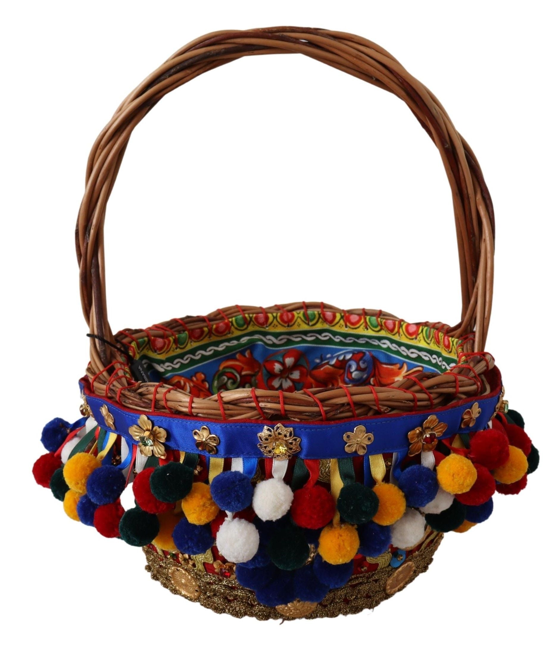 Dolce & Gabbana Multicolor Cotton Embellished Agnese Basket Tote Bag LUNESCAPE