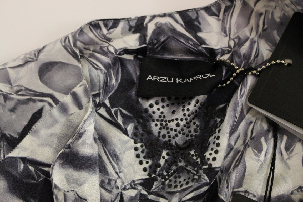 Arzu Kaprol Gray Blue Silk Sleeveless Top Shirt Blouse