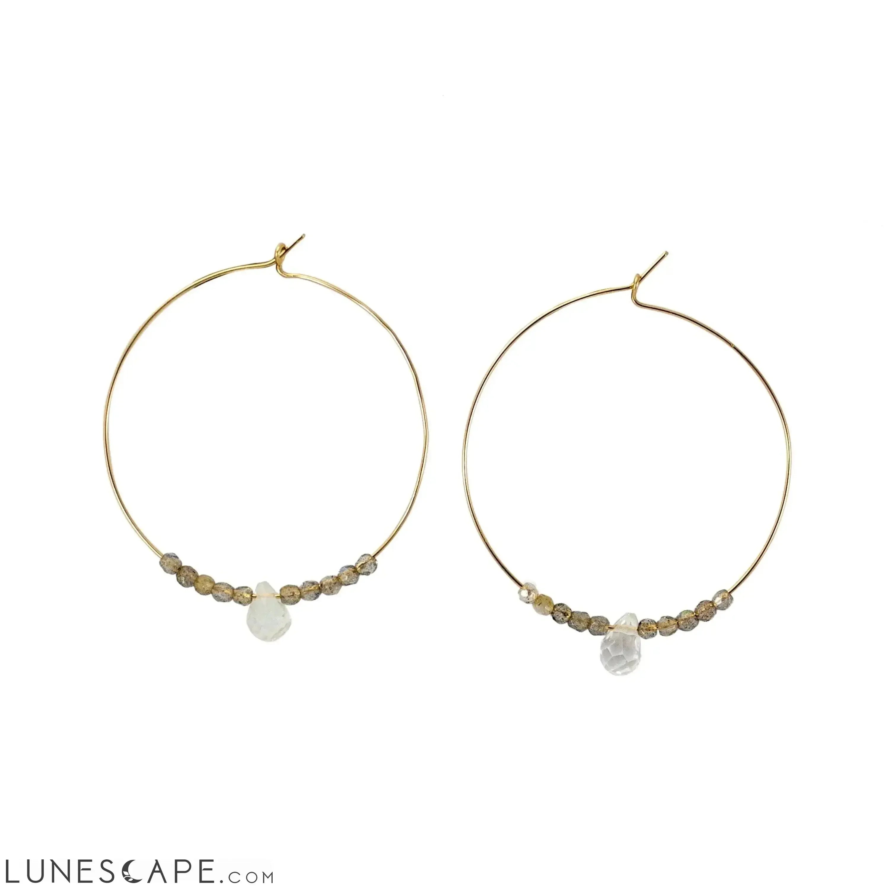 14k Gold Filled Labradorite & Quartz Beaded Hoop Earrings LUNESCAPE