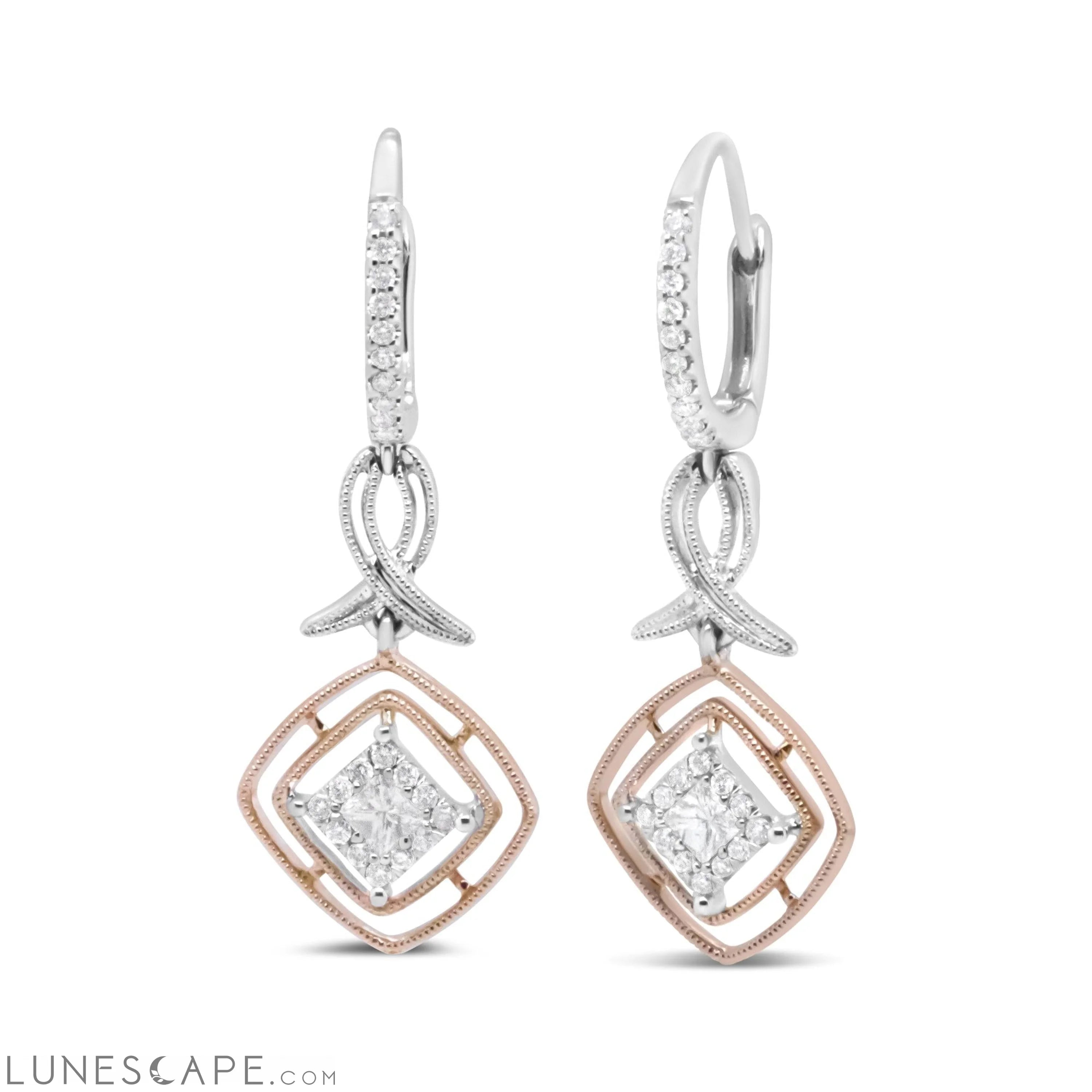 14K W&R Gold 1/2 Cttw Diamond Openwork Marquise Dangle Earrings LUNESCAPE
