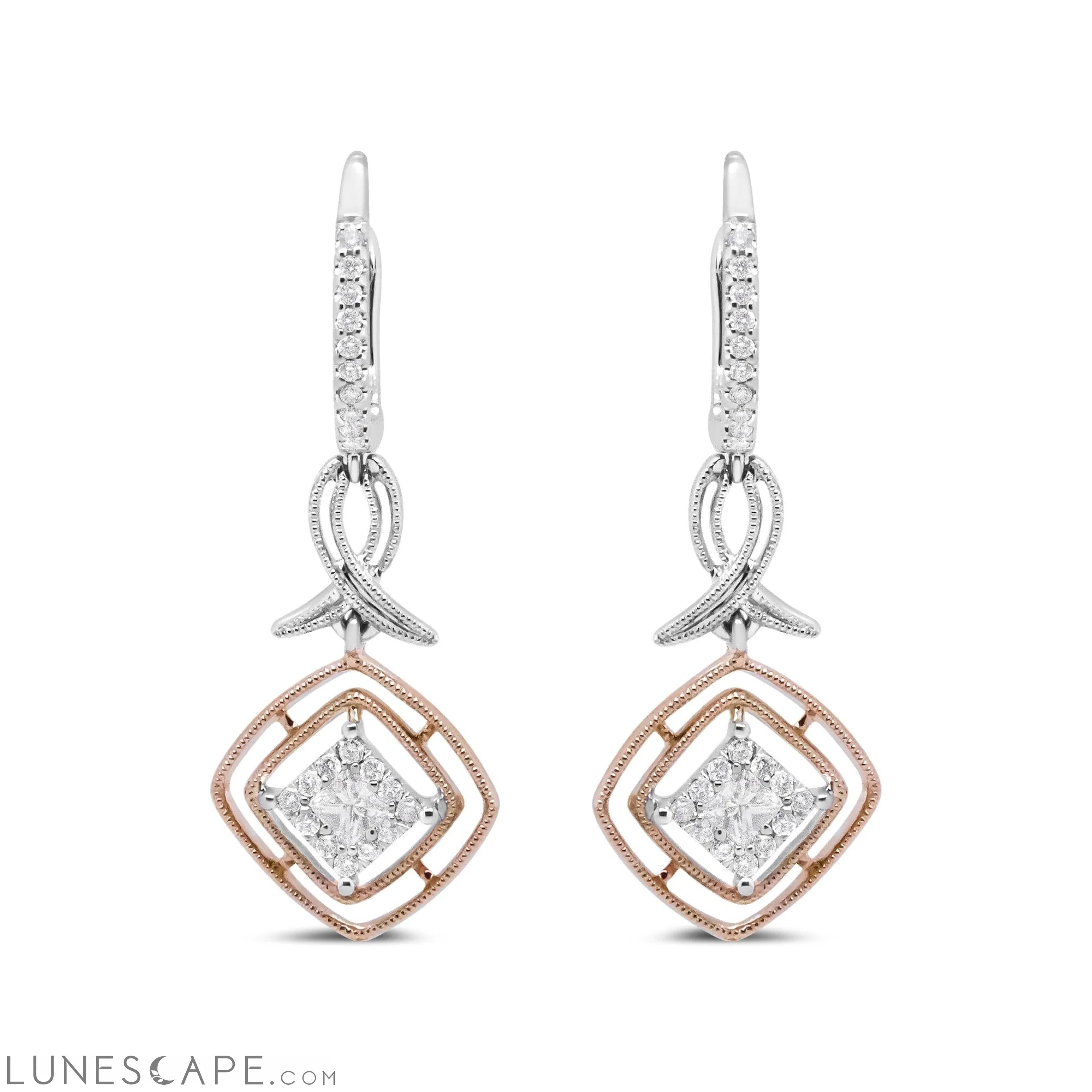14K W&R Gold 1/2 Cttw Diamond Openwork Marquise Dangle Earrings LUNESCAPE